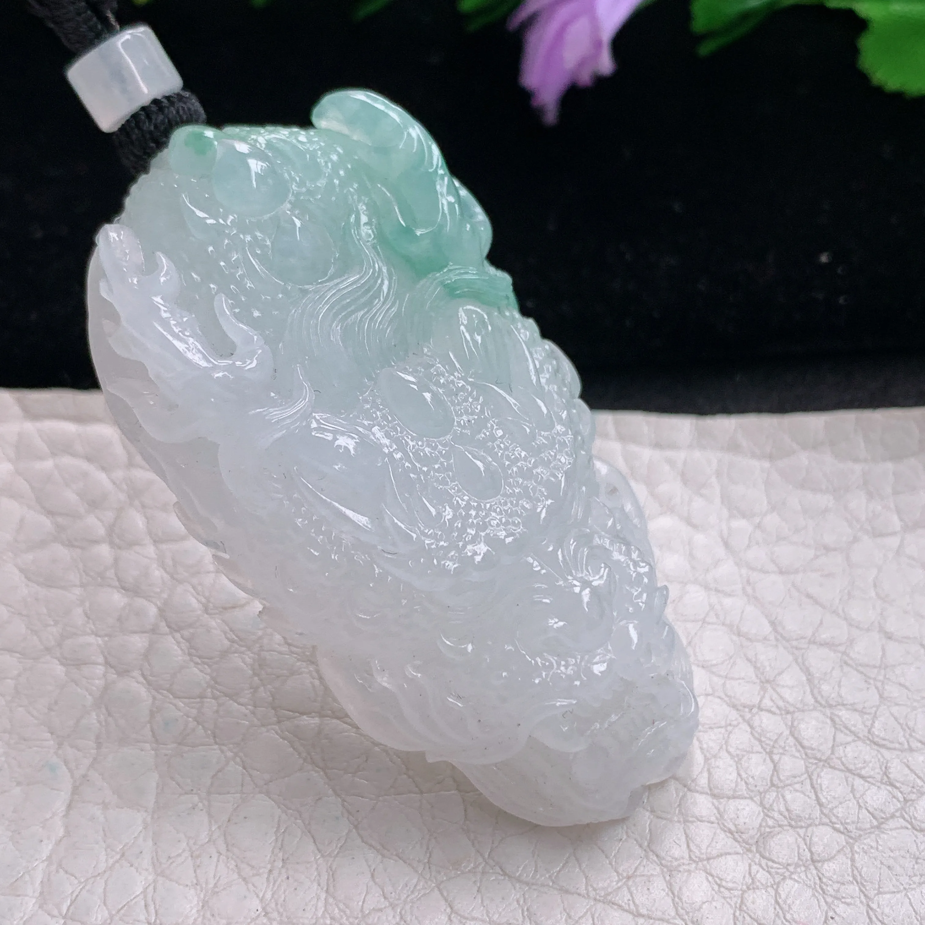 csy实拍51.5*27.3*10.8缅甸翡翠龙牌吊坠精雕冰透飞龙在天男款项坠