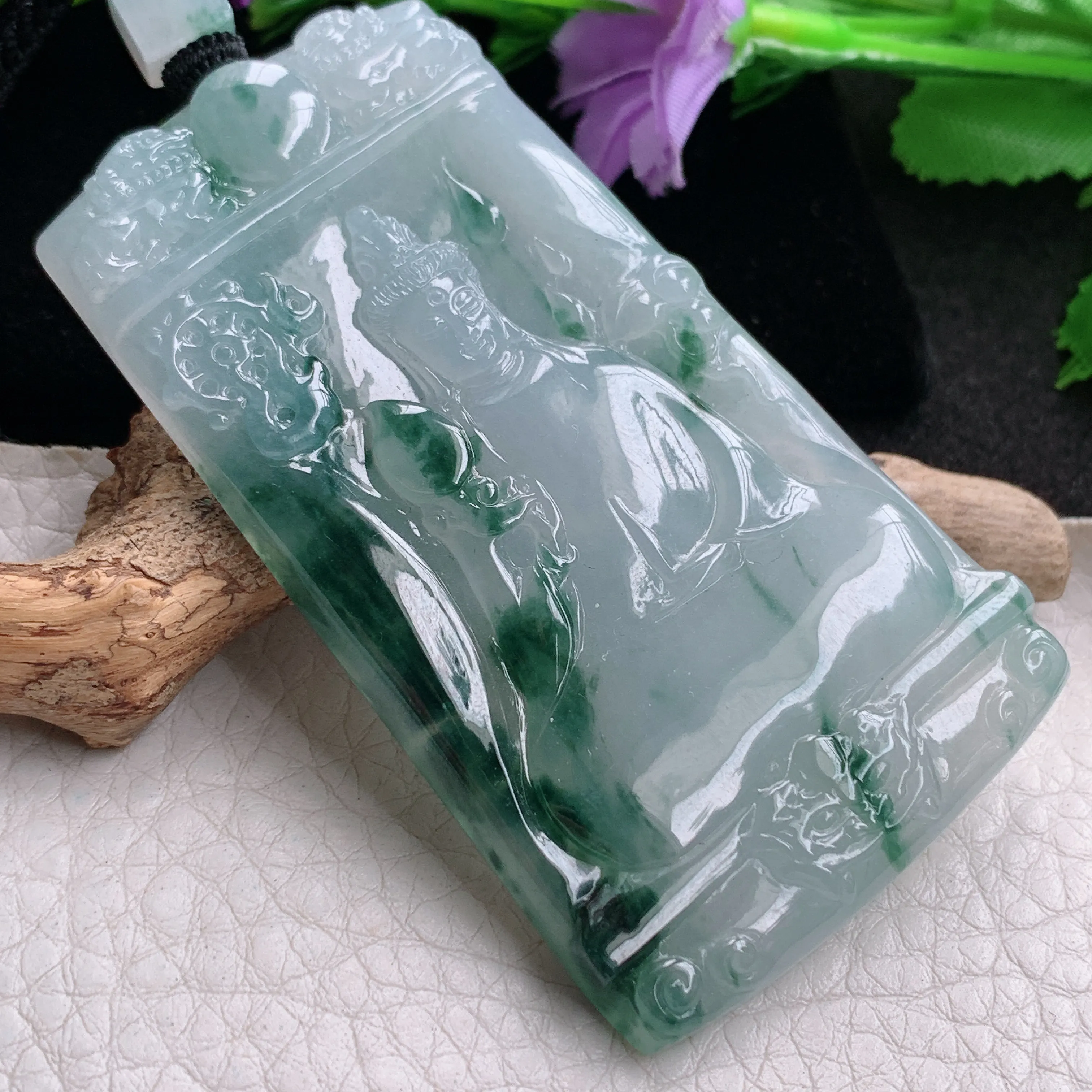 csy实拍71*40*6.6缅甸翡翠冰飘花素衣观音吊坠 坐莲观音菩萨