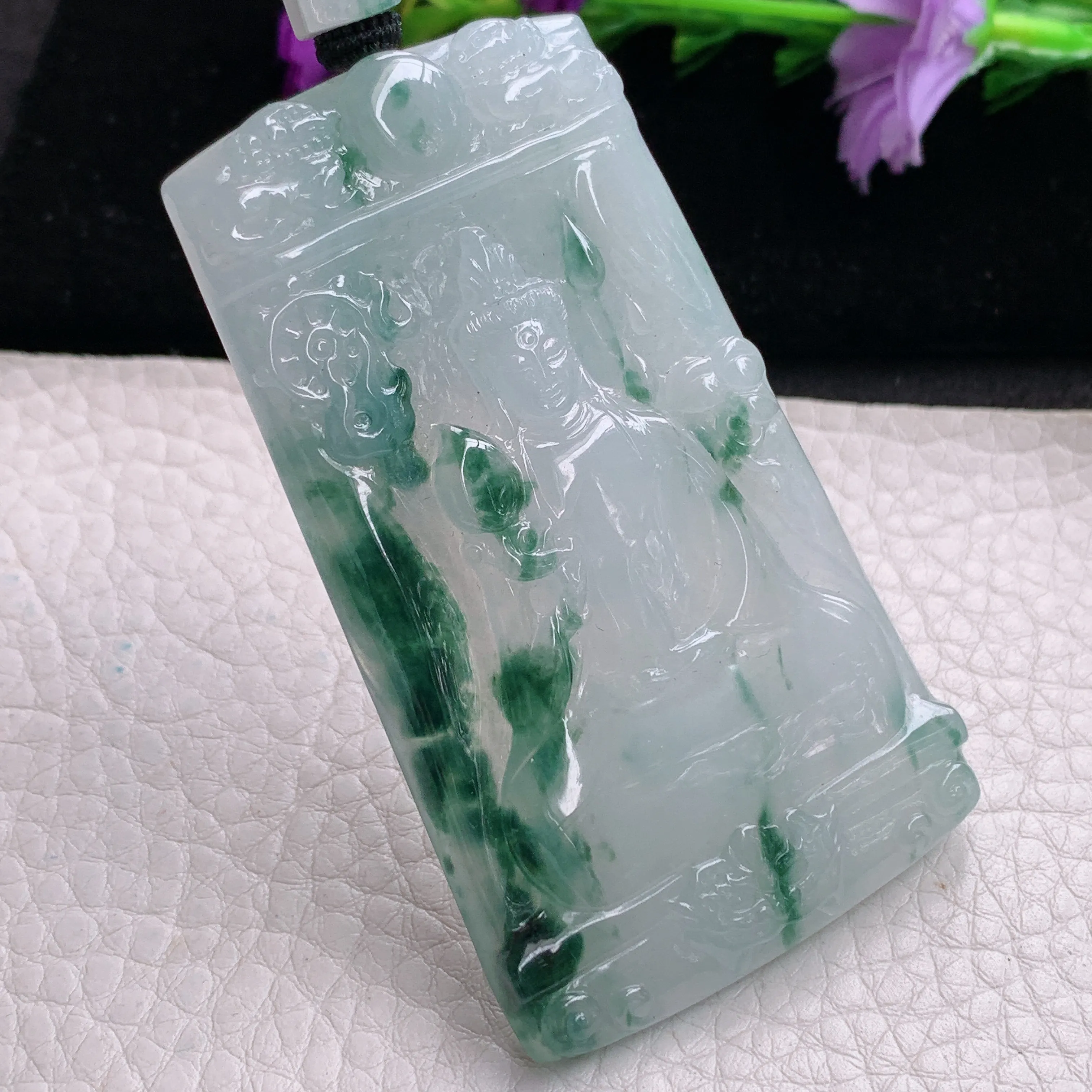 csy实拍71*40*6.6缅甸翡翠冰飘花素衣观音吊坠 坐莲观音菩萨