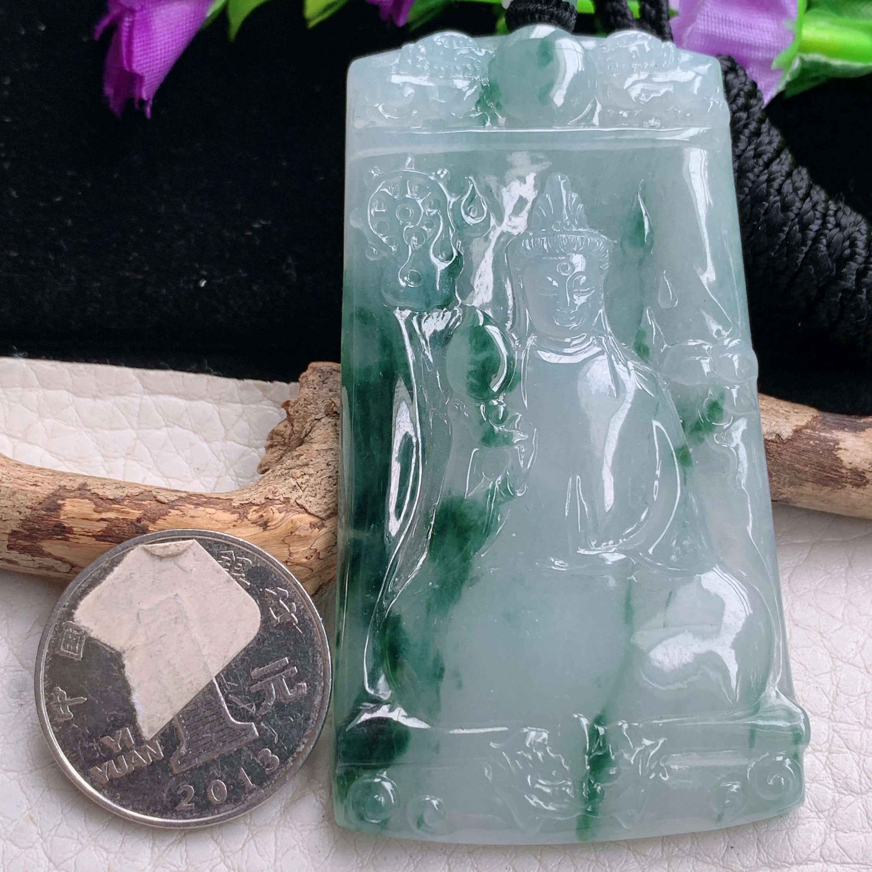 csy实拍71*40*6.6缅甸翡翠冰飘花素衣观音吊坠 坐莲观音菩萨