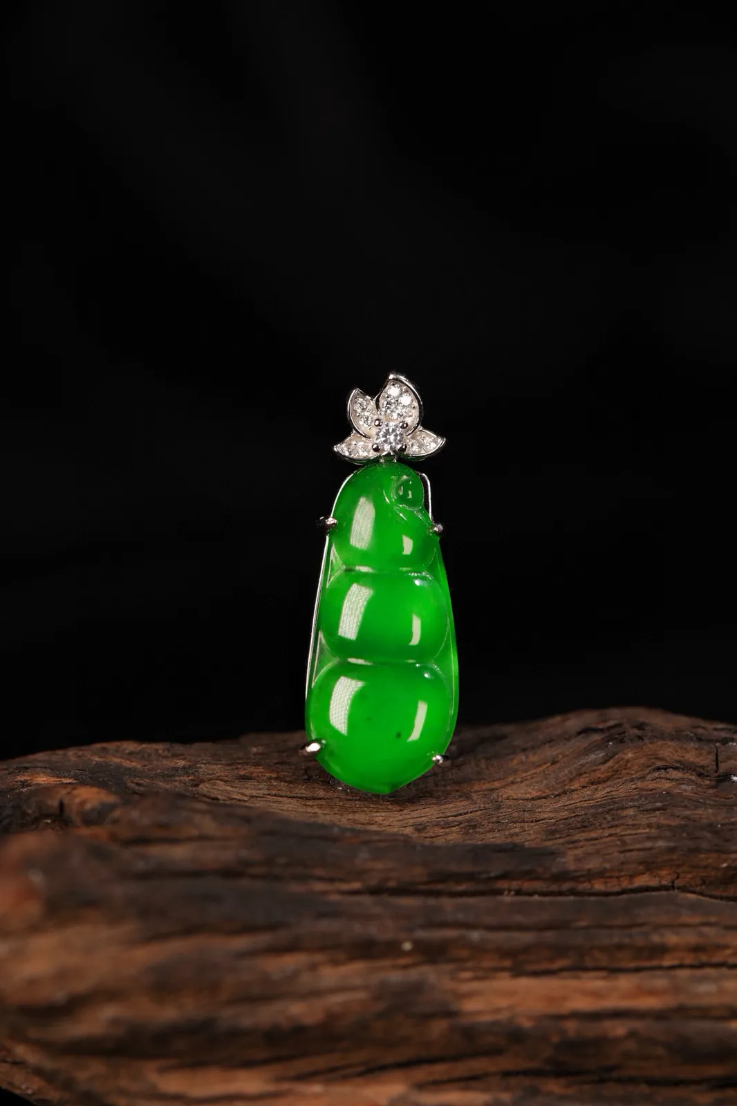 天然满绿翡翠福豆吊坠 S925银