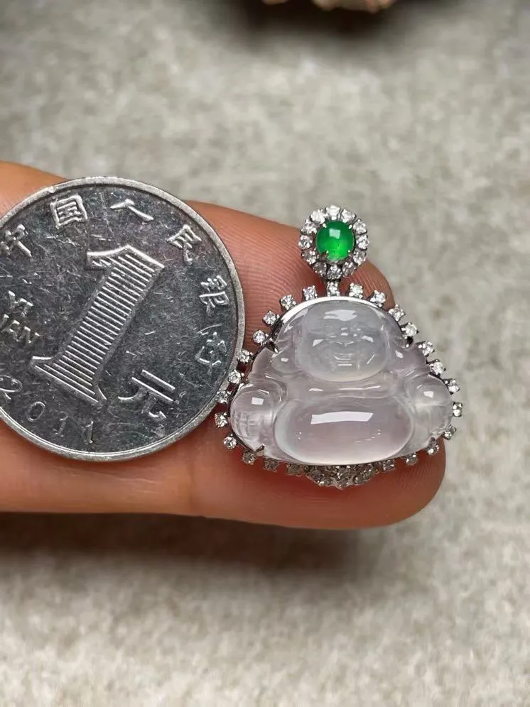冰种佛公吊坠、真金真钻镶嵌，种水好，玉质细腻 .裸石尺寸 18.7*14.0