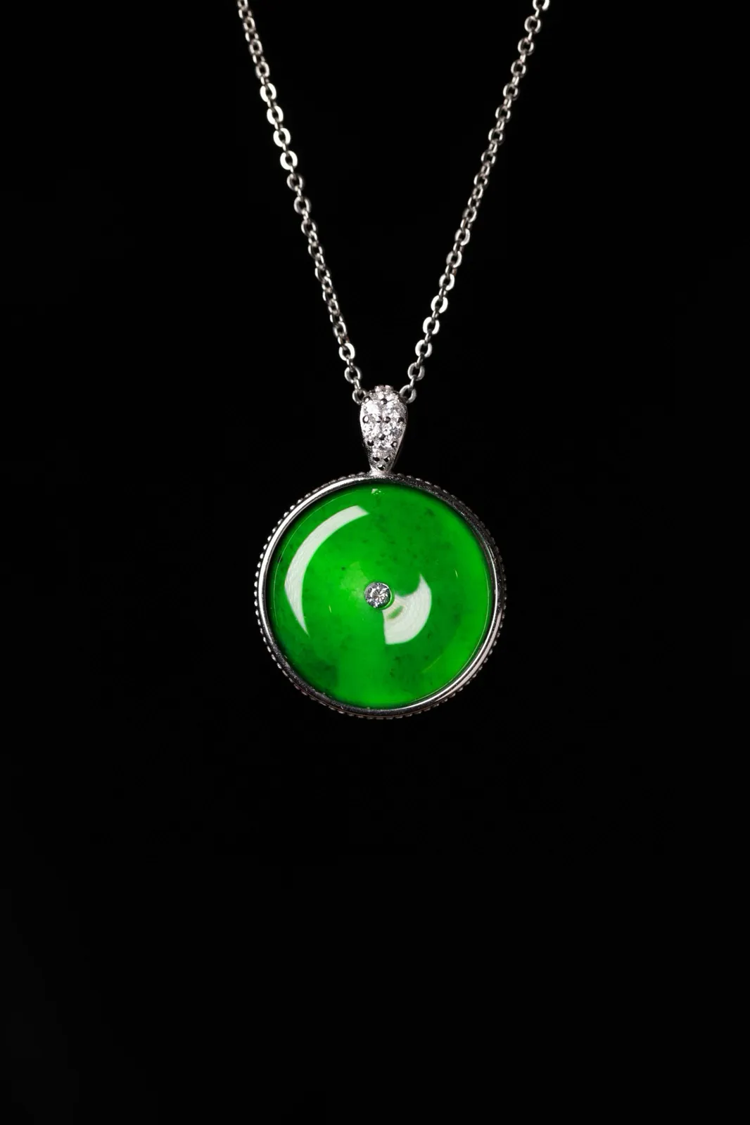 天然满绿翡翠平安扣吊坠 S925银