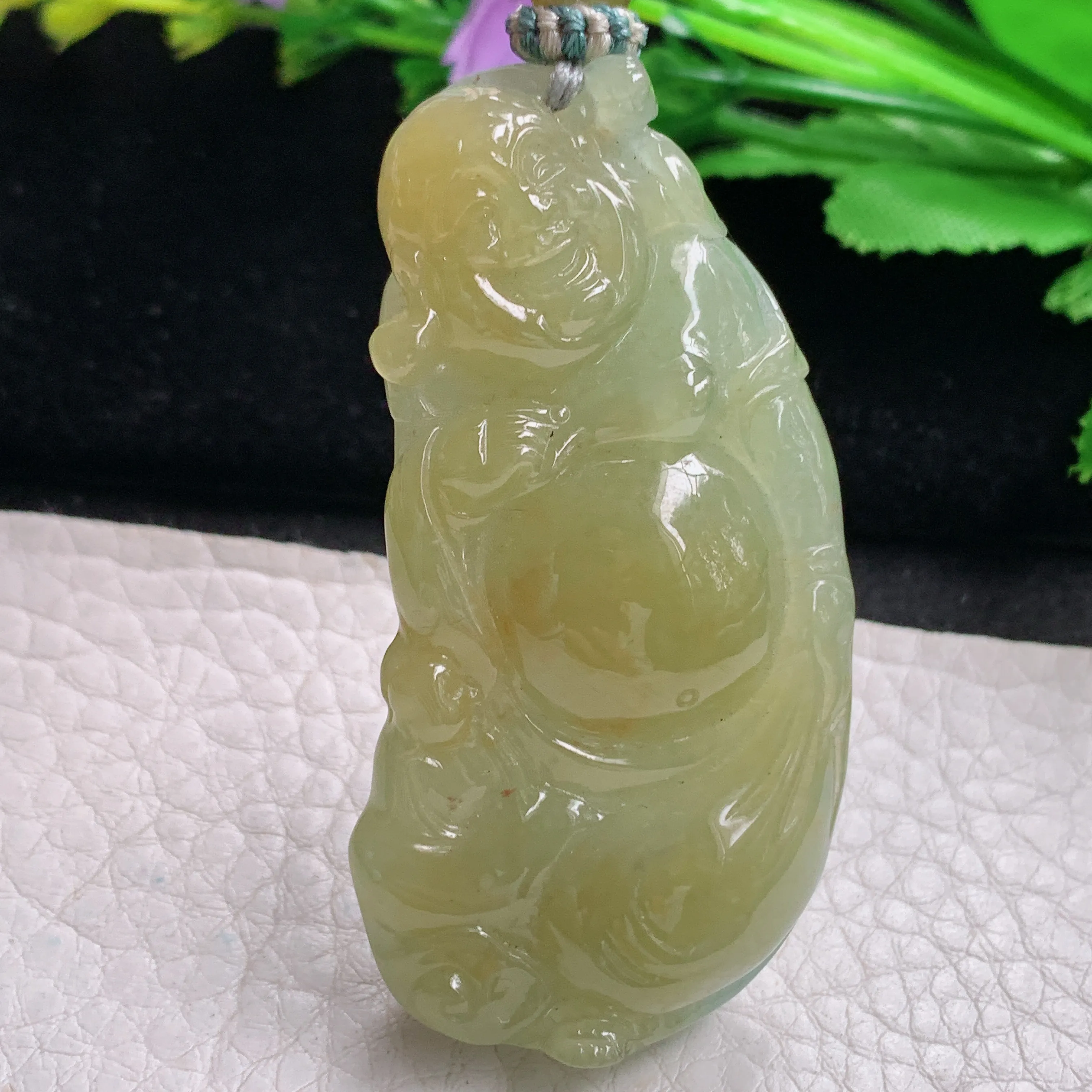 csy实拍57*29.3*13缅甸翡翠冰黄翡弥勒佛吊坠 站佛布袋佛公项坠