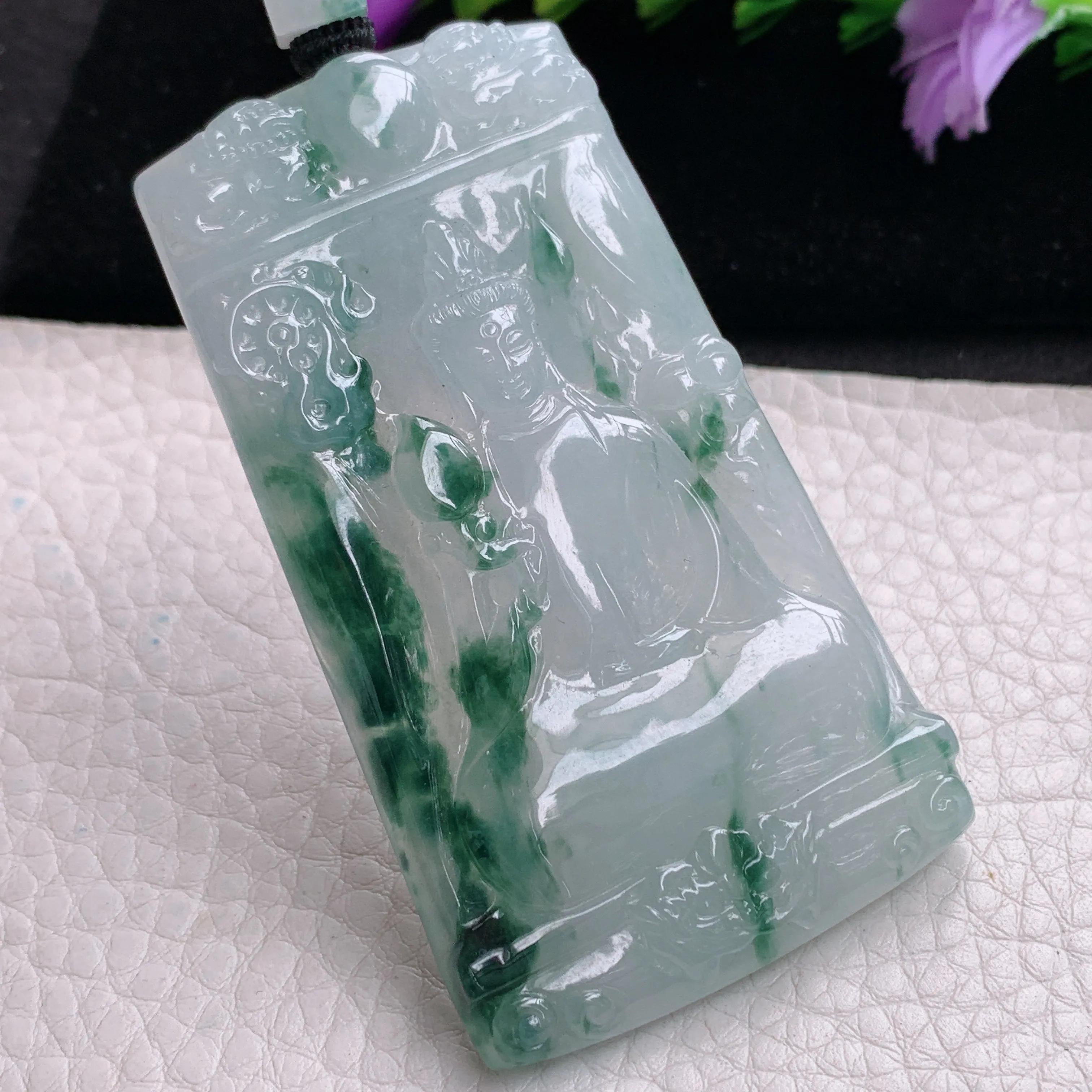 csy实拍71*40*6.6缅甸翡翠冰飘花素衣观音吊坠 坐莲观音菩萨