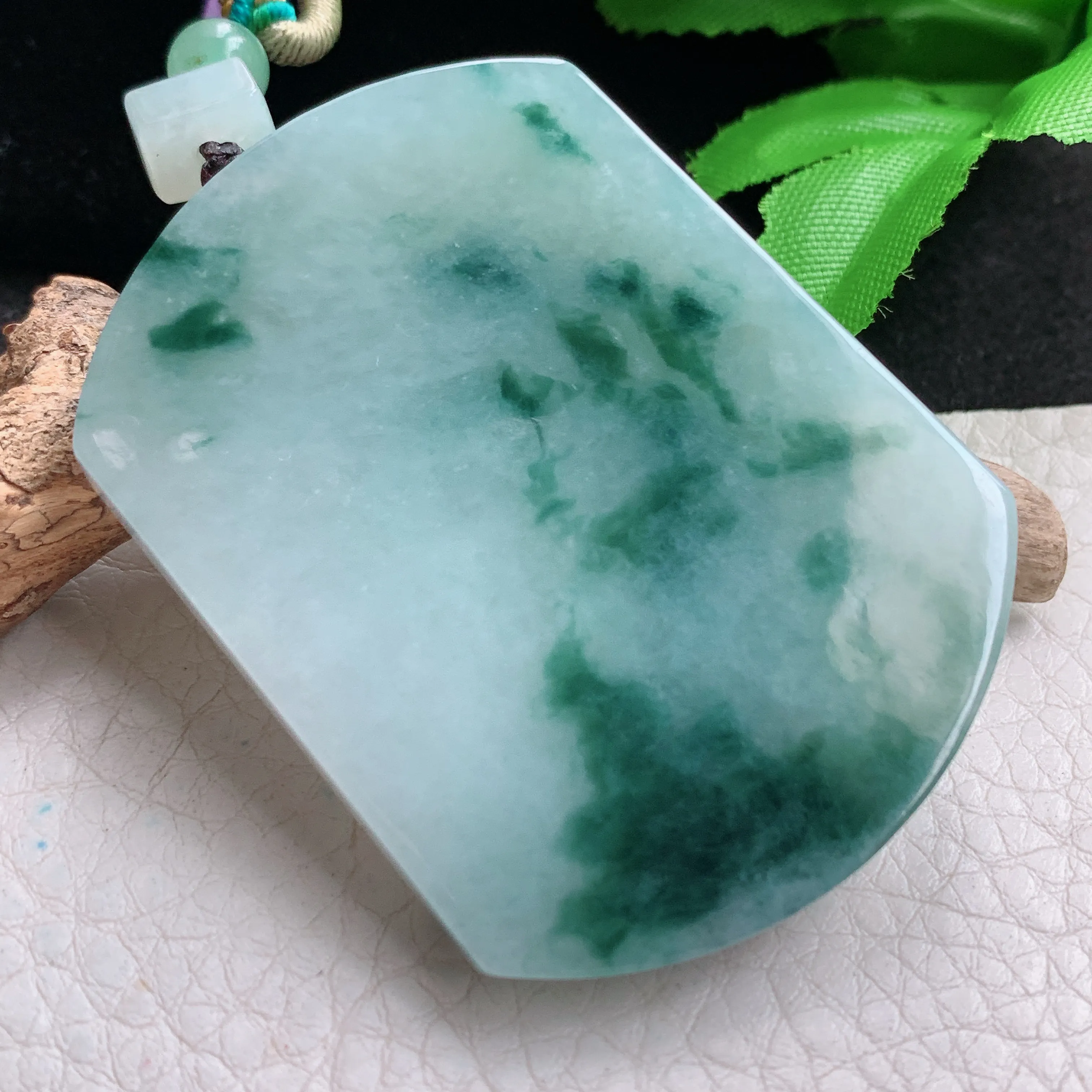 zen实拍55*41.8*6.2缅甸翡翠飘花平安无事牌吊坠 无字素牌项坠