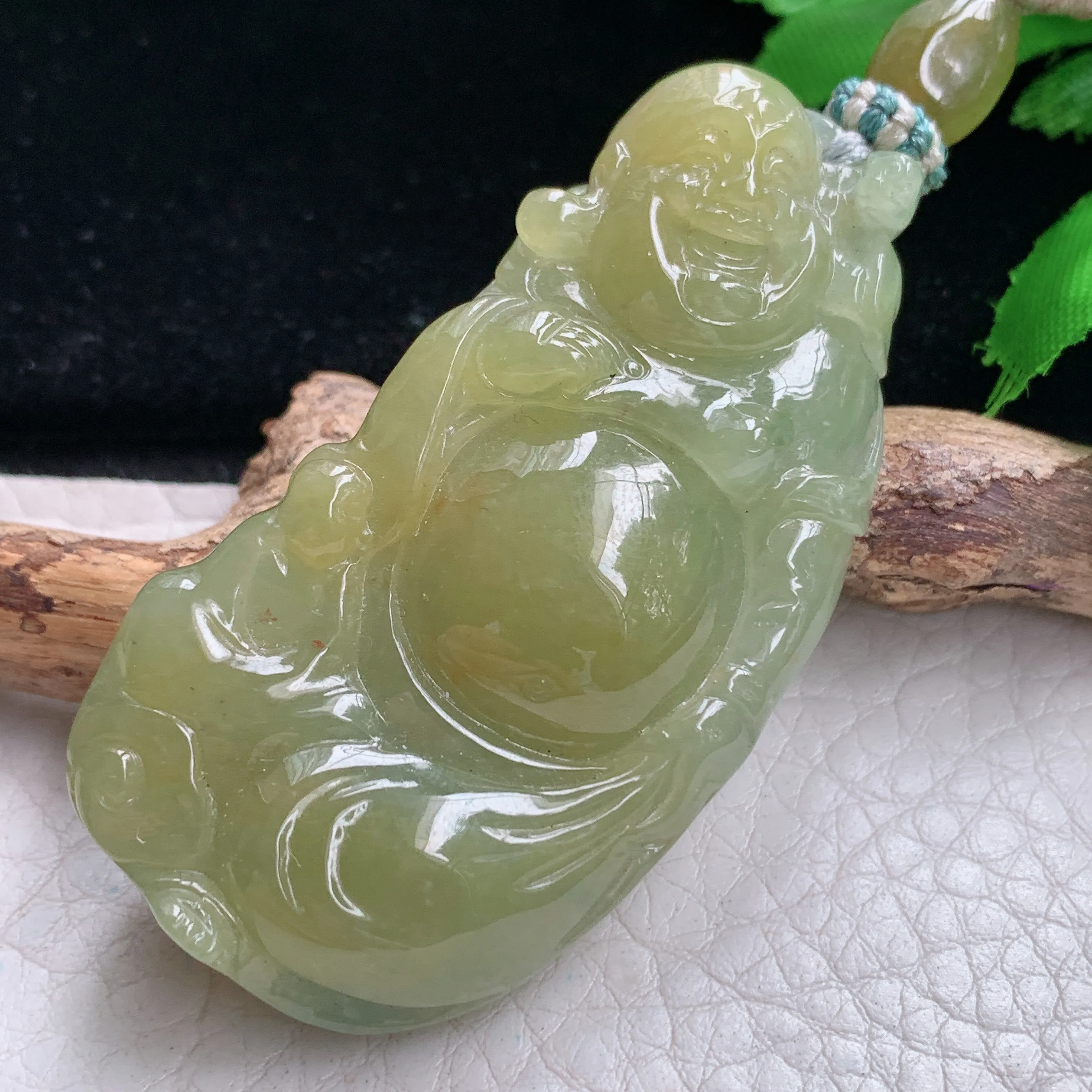 csy实拍57*29.3*13缅甸翡翠冰黄翡弥勒佛吊坠 站佛布袋佛公项坠