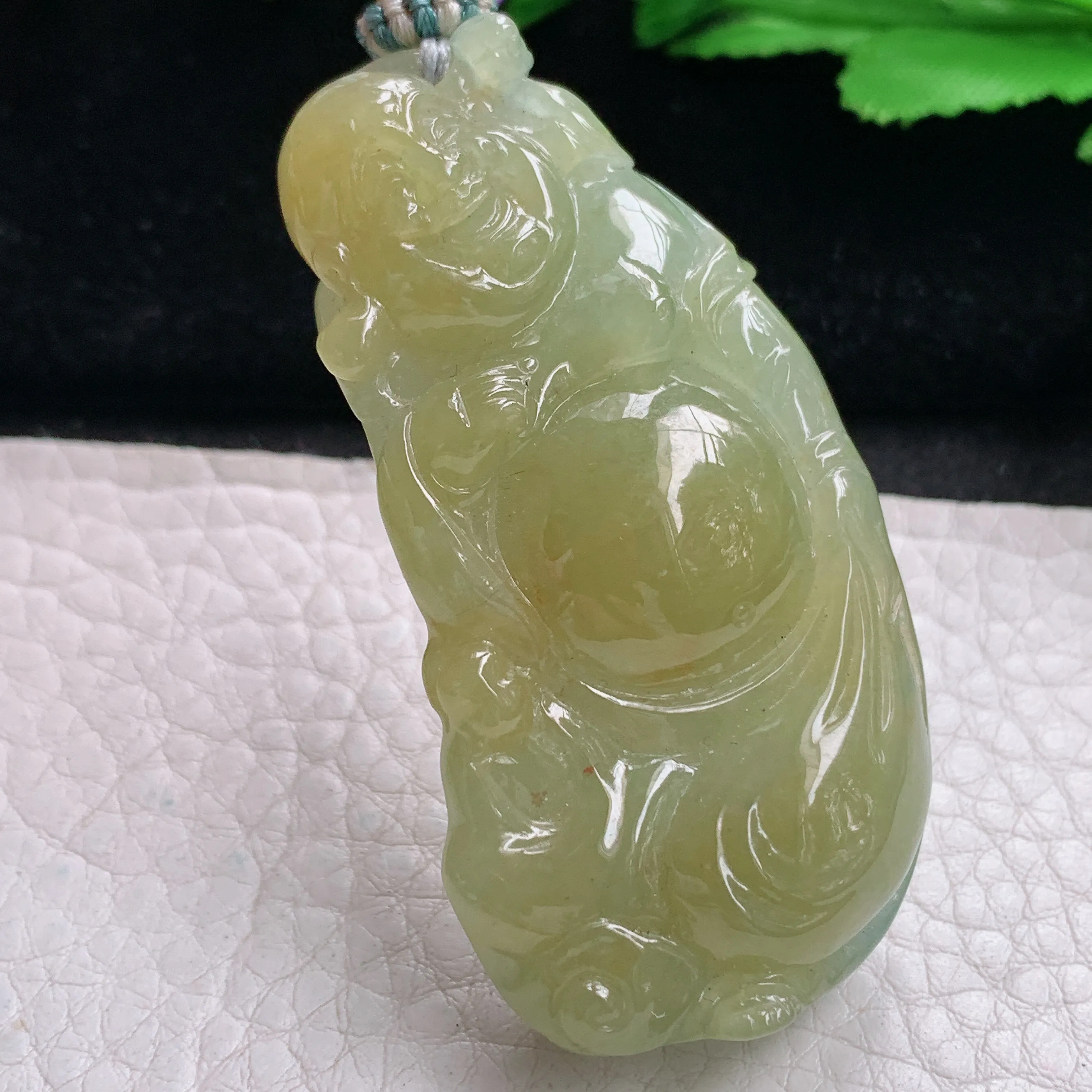 csy实拍57*29.3*13缅甸翡翠冰黄翡弥勒佛吊坠 站佛布袋佛公项坠