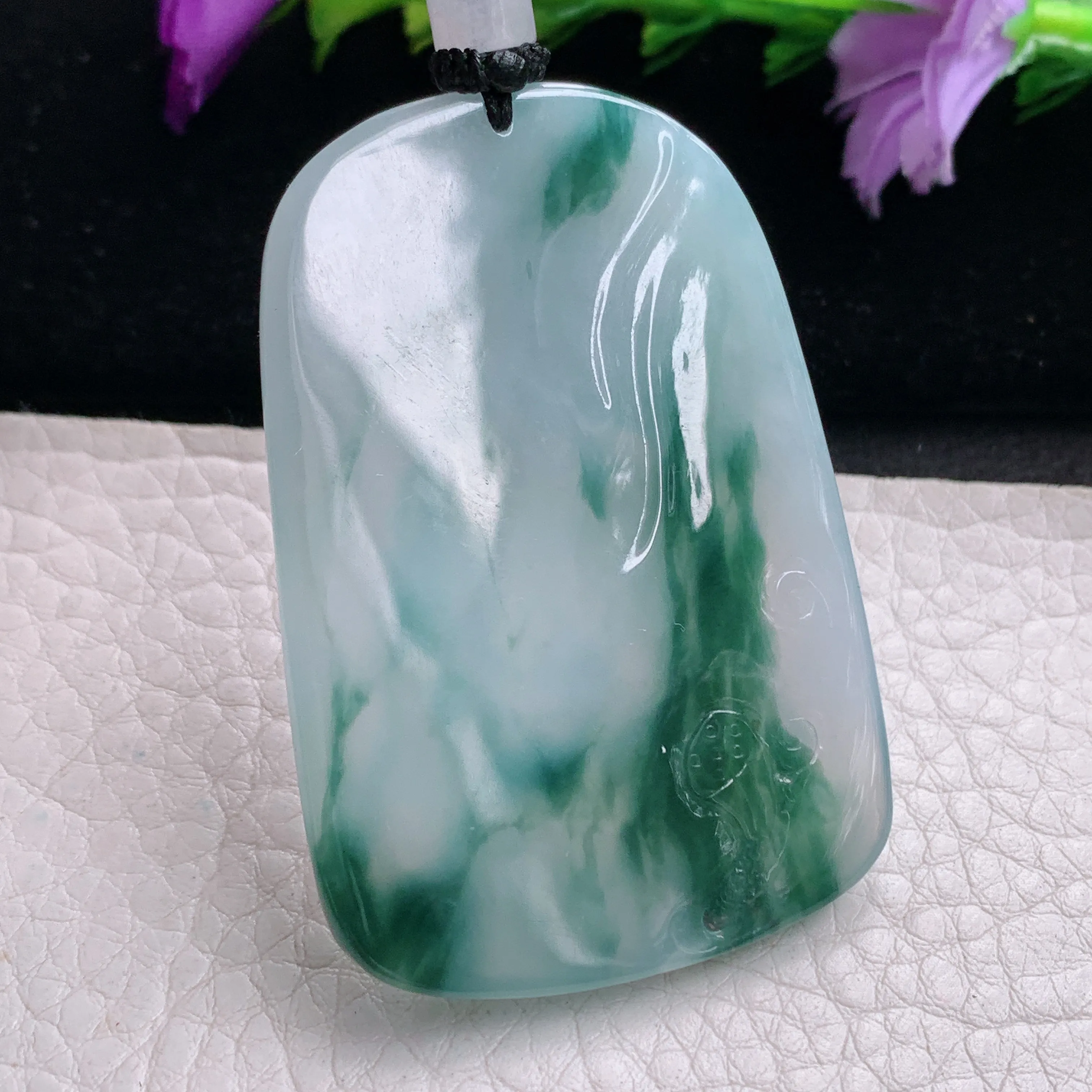 csy实拍约55*39*6缅甸翡翠冰飘花素衣观音吊坠 持莲大势至观音菩萨