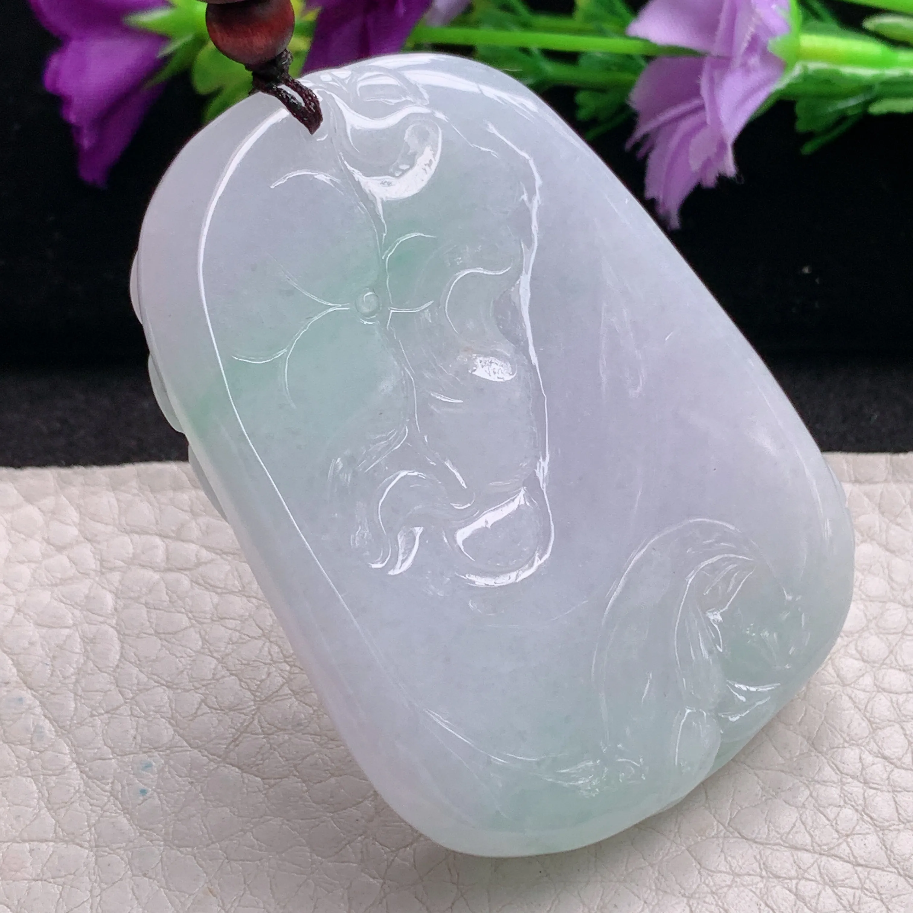 zen实拍60.8*45.6*12.5缅甸翡翠淡紫年年有鱼吊坠 荷花鱼毛衣坠