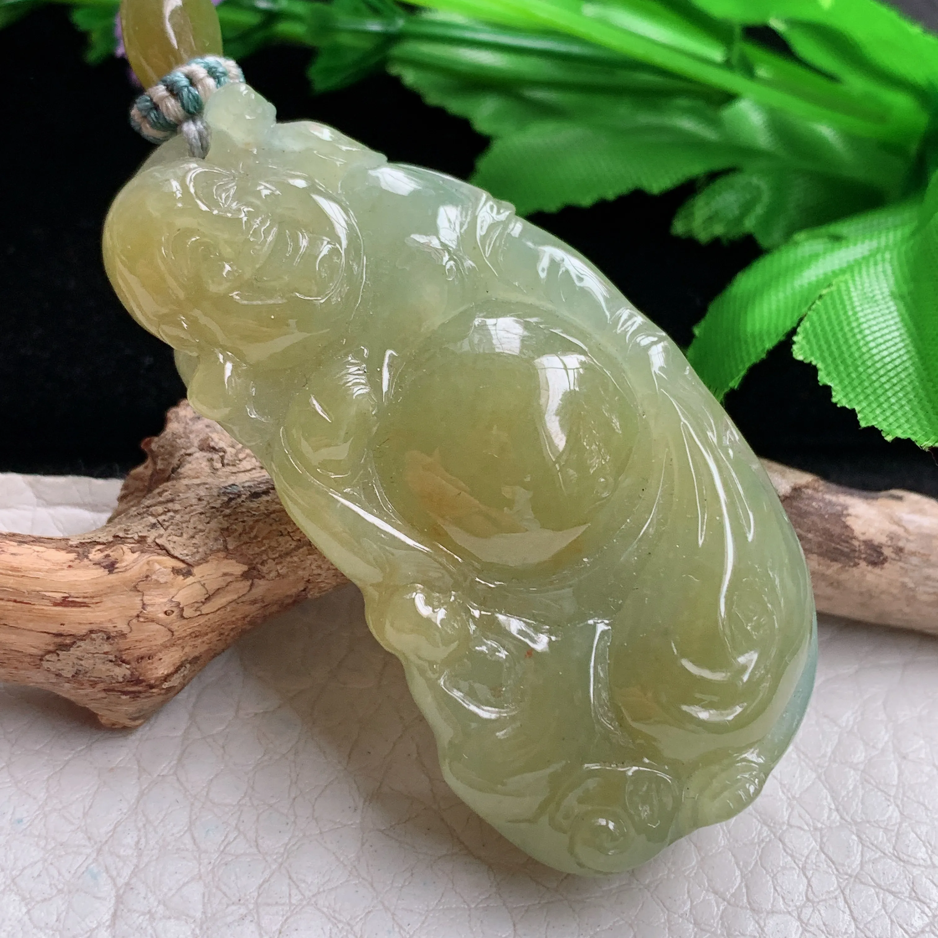 csy实拍57*29.3*13缅甸翡翠冰黄翡弥勒佛吊坠 站佛布袋佛公项坠