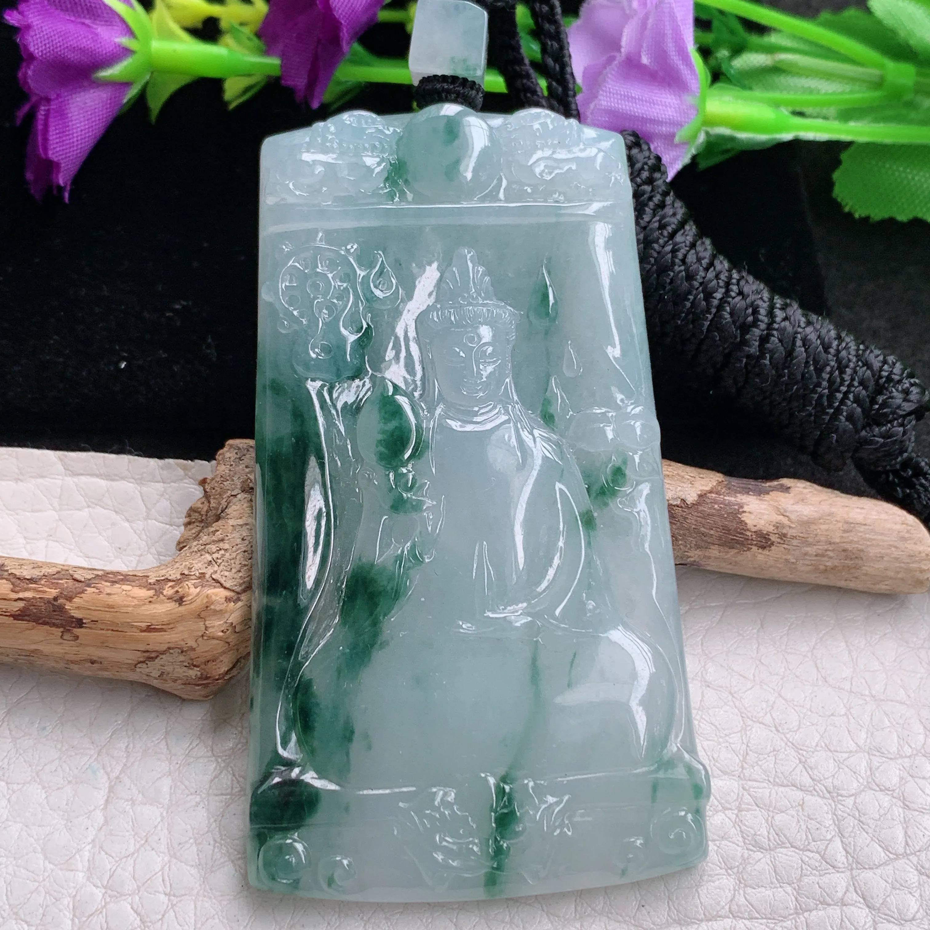 csy实拍71*40*6.6缅甸翡翠冰飘花素衣观音吊坠 坐莲观音菩萨