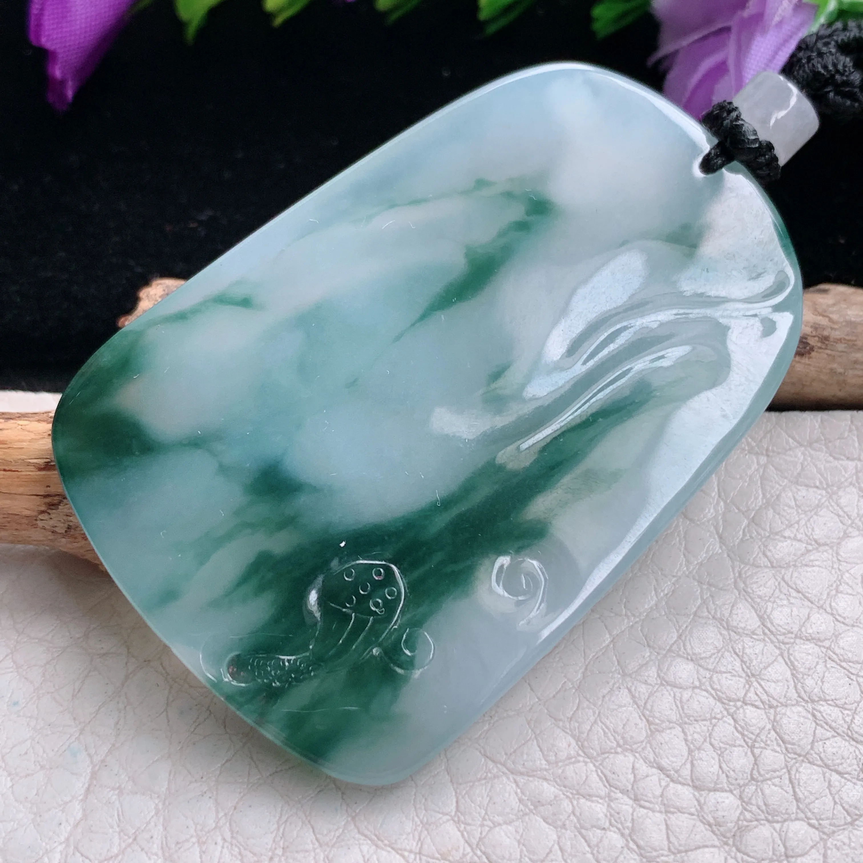 csy实拍约55*39*6缅甸翡翠冰飘花素衣观音吊坠 持莲大势至观音菩萨