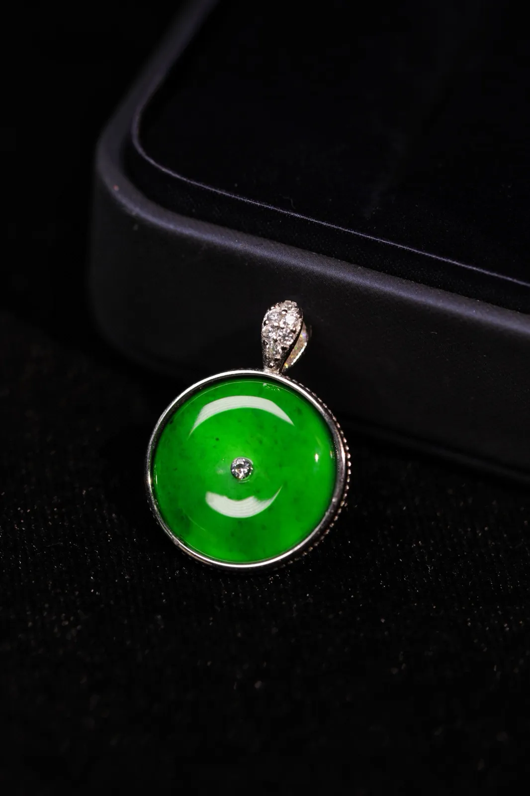 天然满绿翡翠平安扣吊坠 S925银