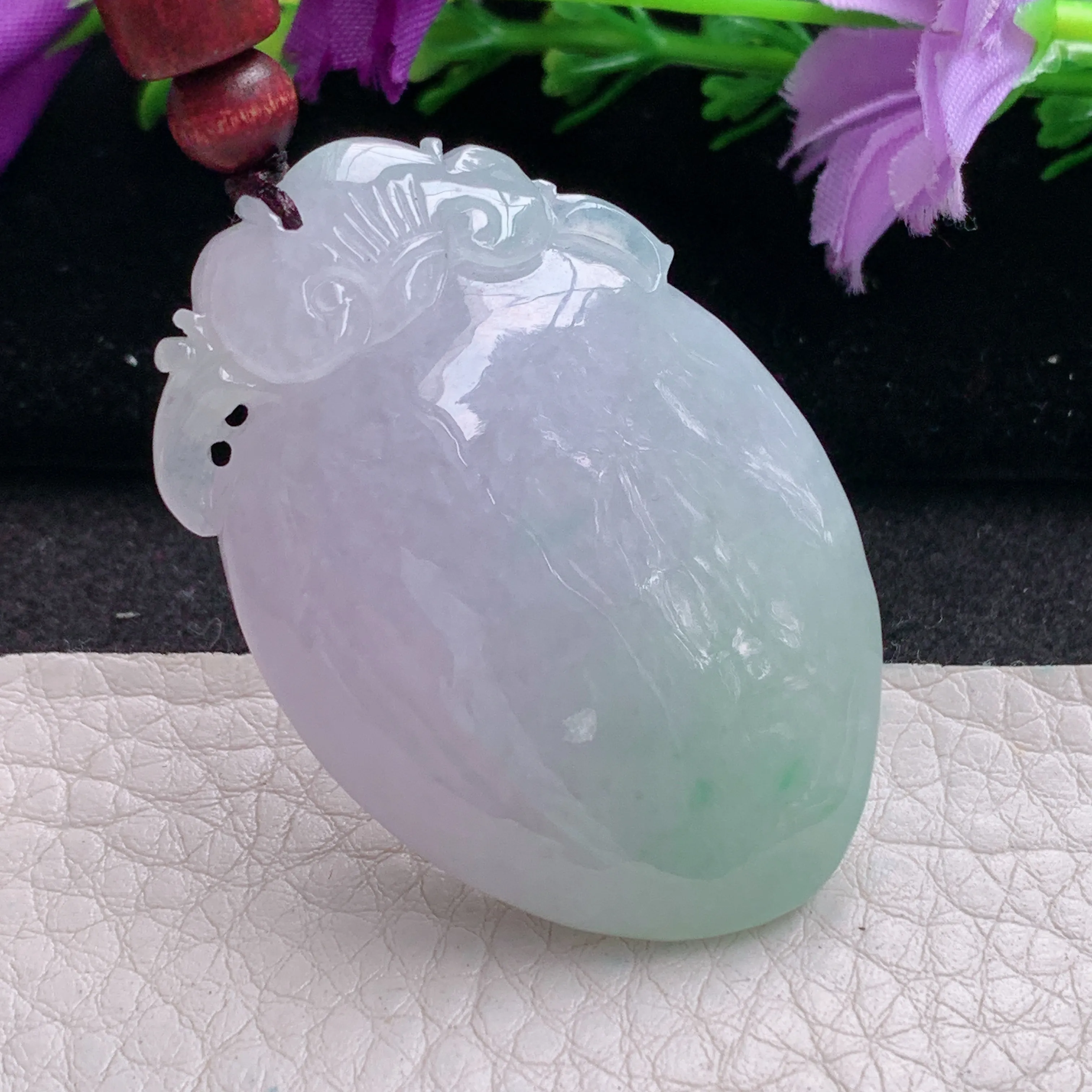 zen实拍46.5*31.5*13.2缅甸翡翠淡春彩大寿桃吊坠福寿送礼玉坠