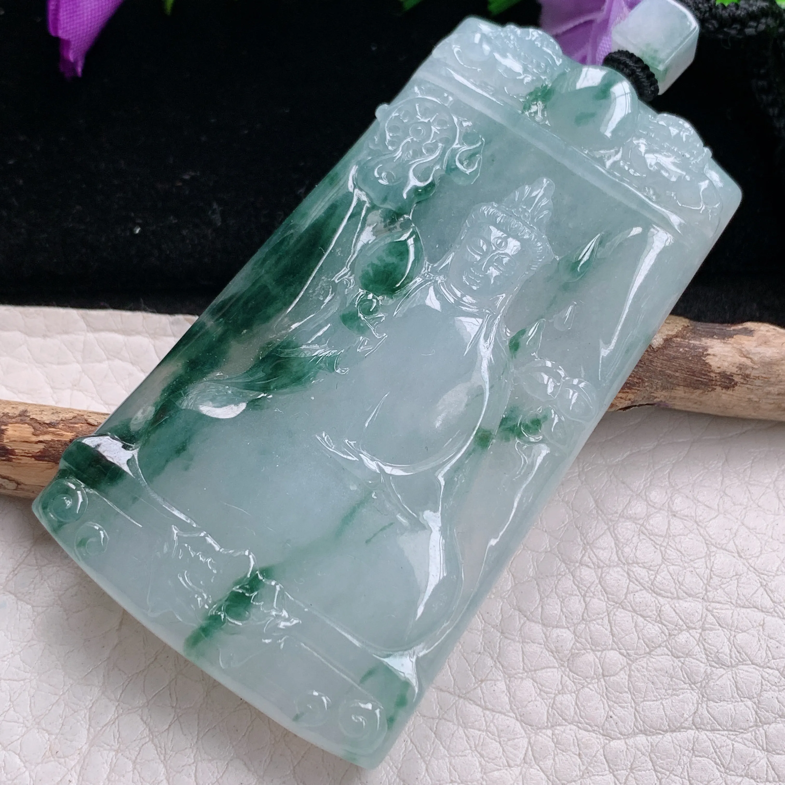 csy实拍71*40*6.6缅甸翡翠冰飘花素衣观音吊坠 坐莲观音菩萨