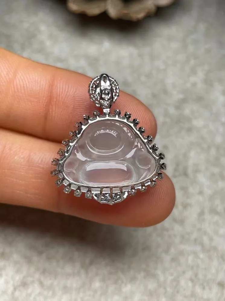 冰种佛公吊坠、真金真钻镶嵌，种水好，玉质细腻 .裸石尺寸 18.7*14.0