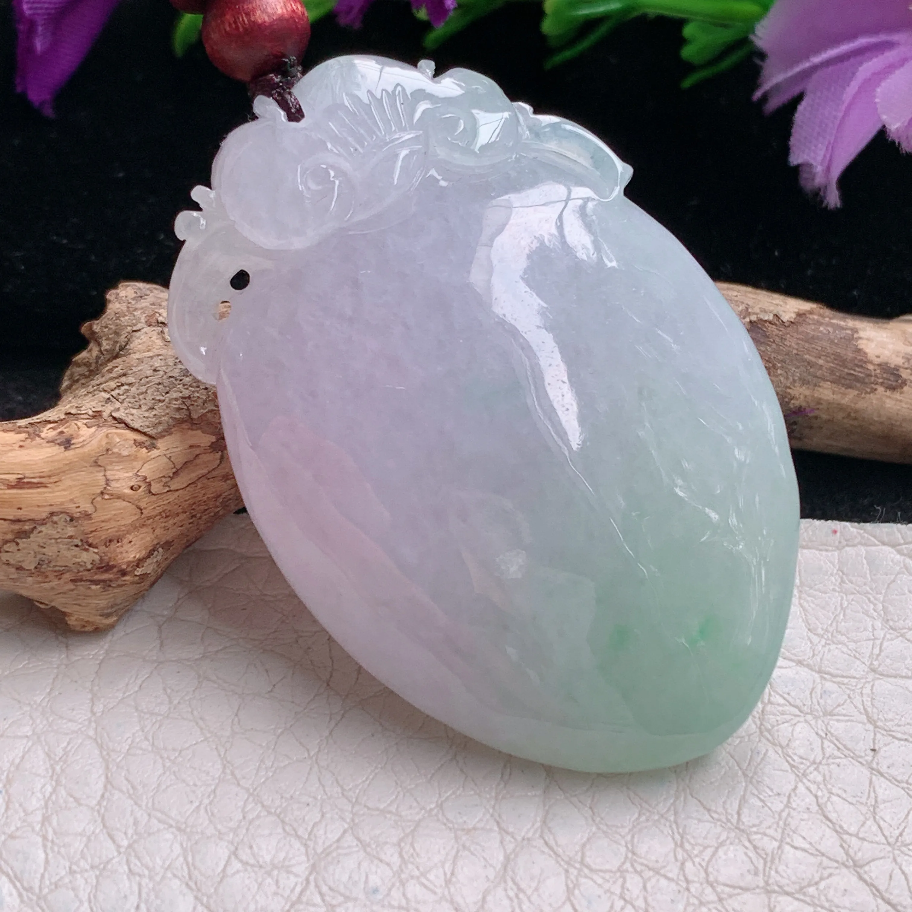 zen实拍46.5*31.5*13.2缅甸翡翠淡春彩大寿桃吊坠福寿送礼玉坠