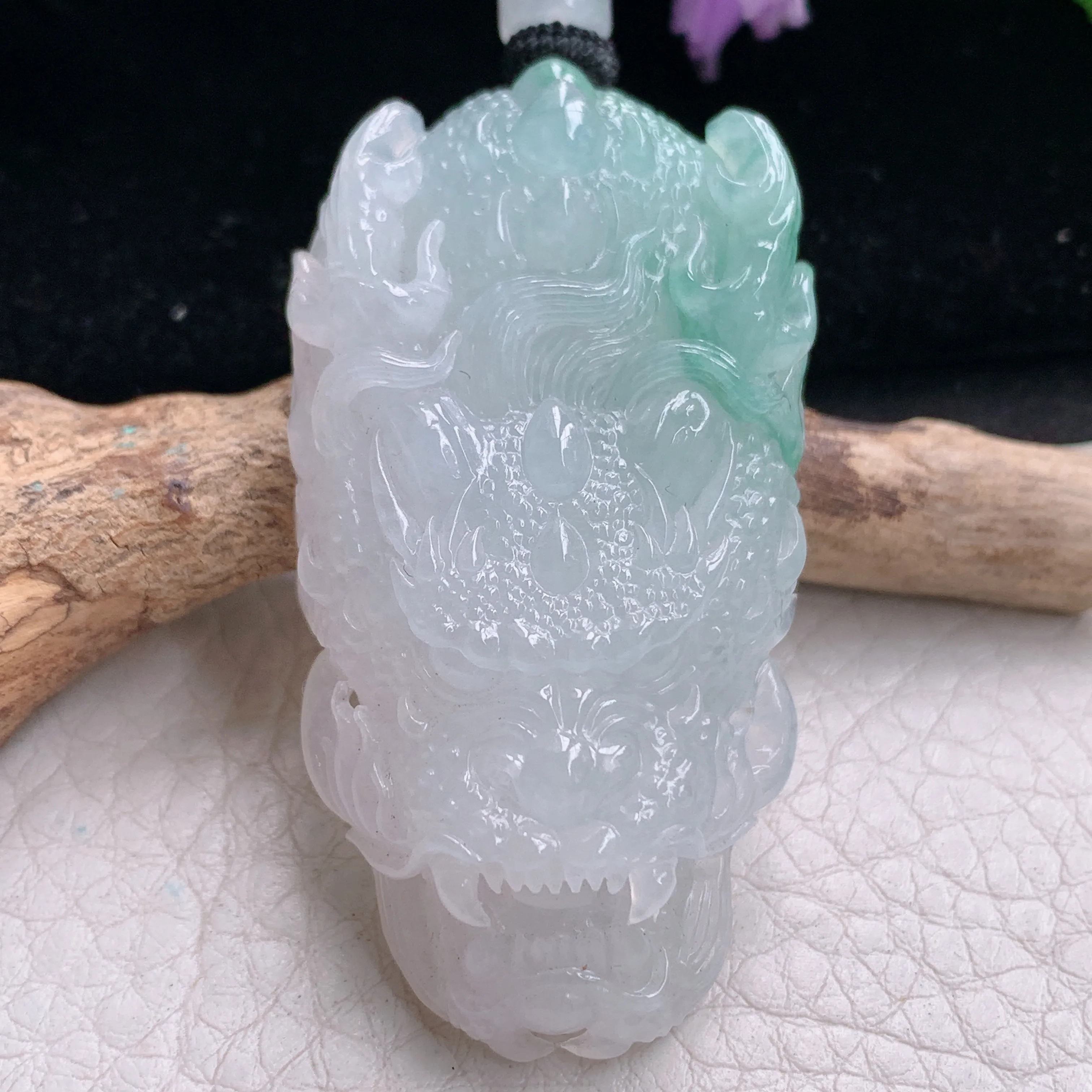 csy实拍51.5*27.3*10.8缅甸翡翠龙牌吊坠精雕冰透飞龙在天男款项坠