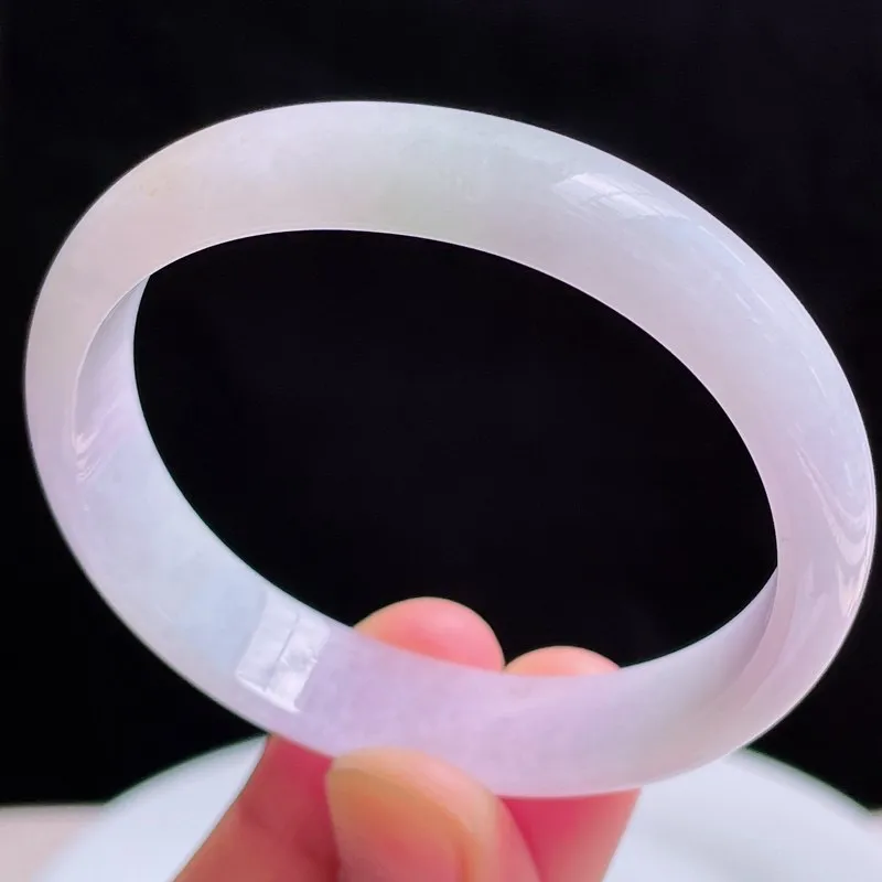 54圈贵妃天然翡翠A货淡紫玉手镯好种水春彩水润手镯33.40g