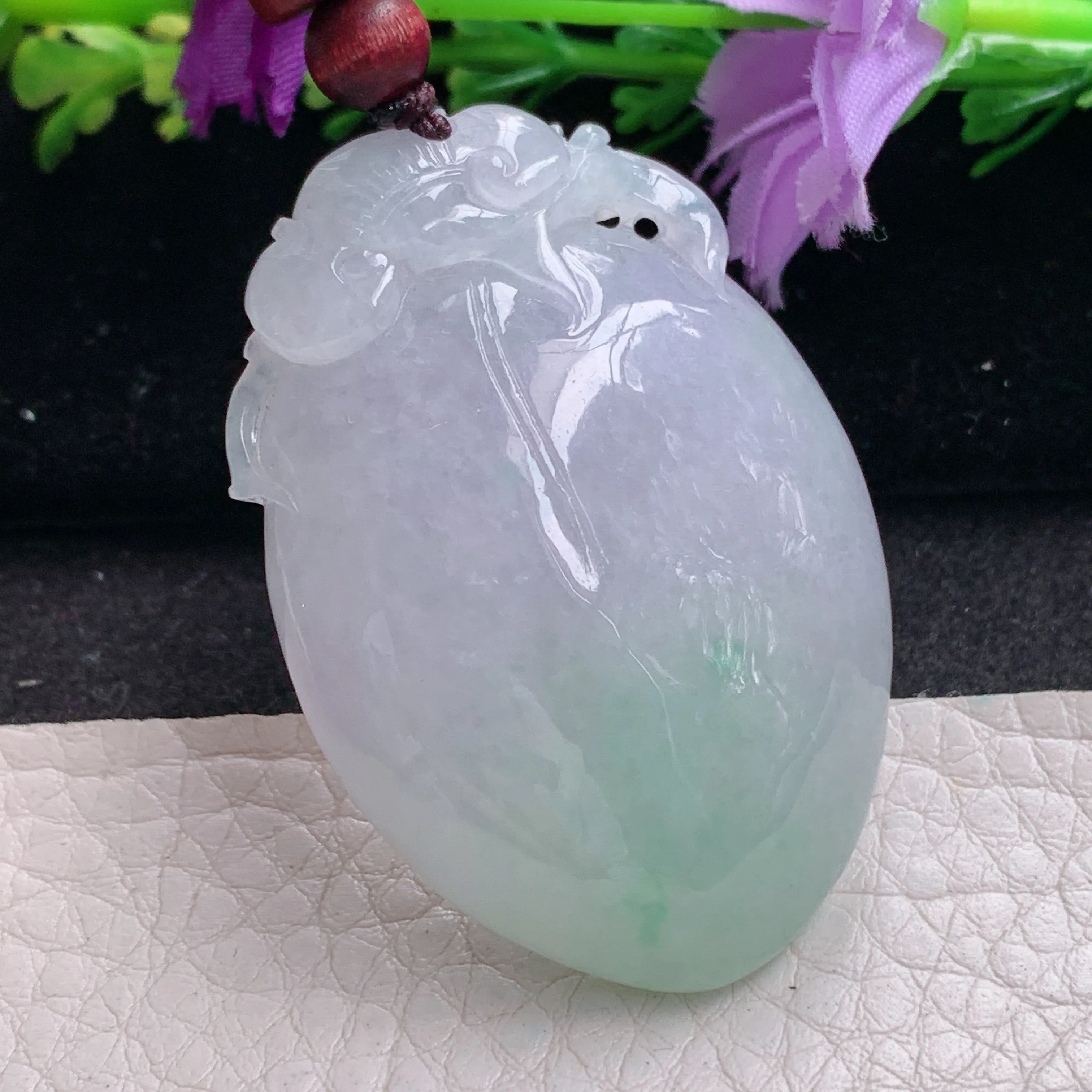 zen实拍46.5*31.5*13.2缅甸翡翠淡春彩大寿桃吊坠福寿送礼玉坠