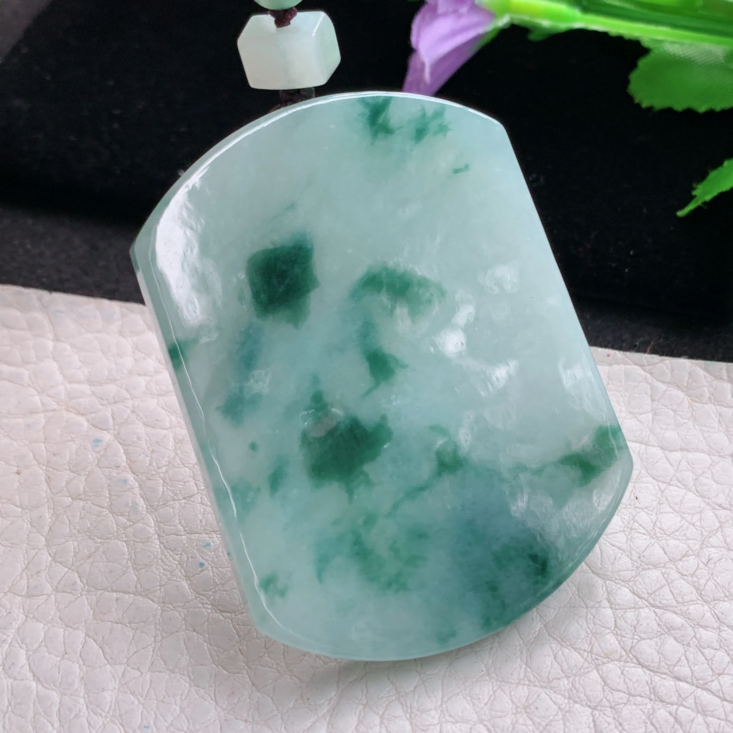 zen实拍55*41.8*6.2缅甸翡翠飘花平安无事牌吊坠 无字素牌项坠