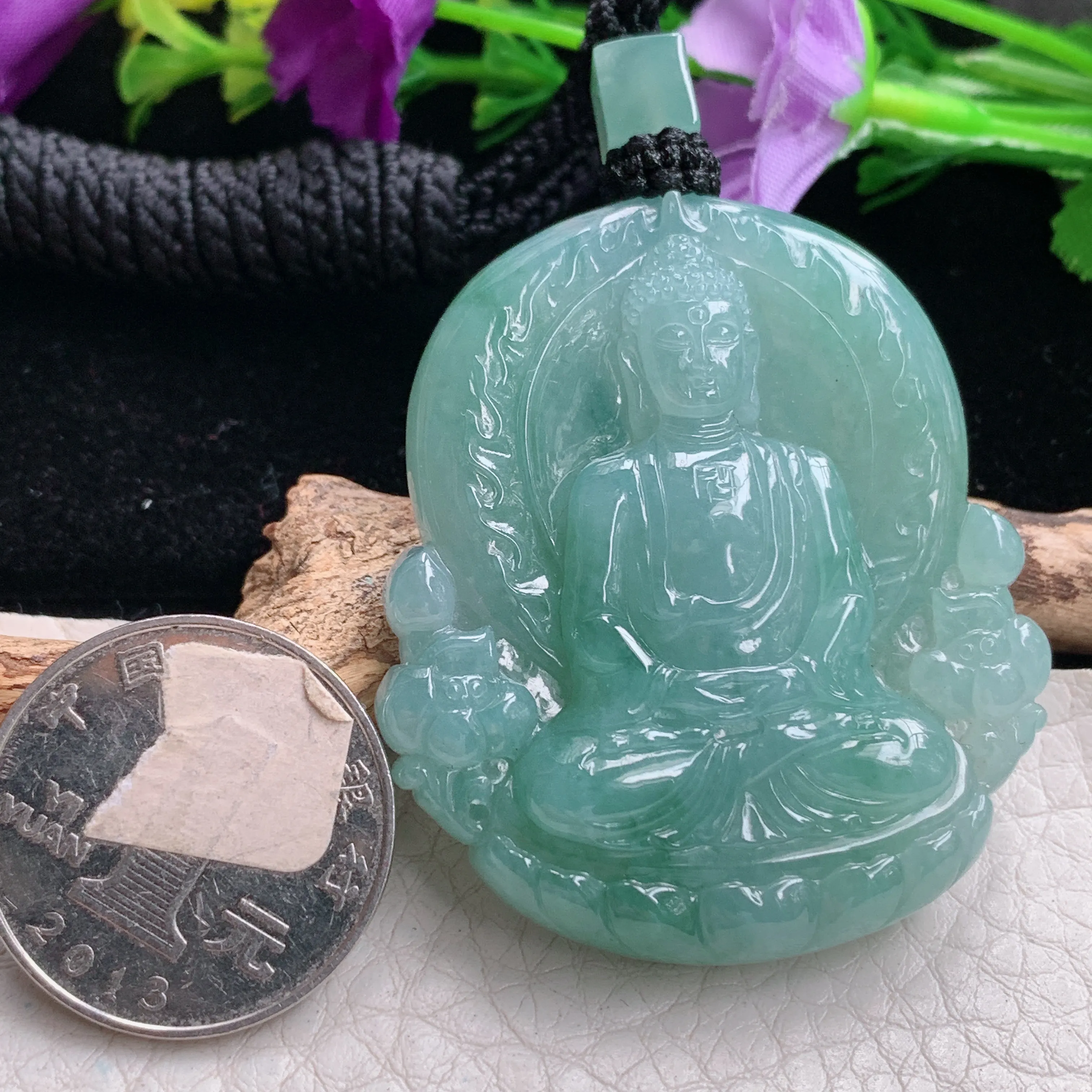 csy实拍48.3*42.6*8.2缅甸翡翠冰透大日如来吊坠 生肖守护神如来佛祖