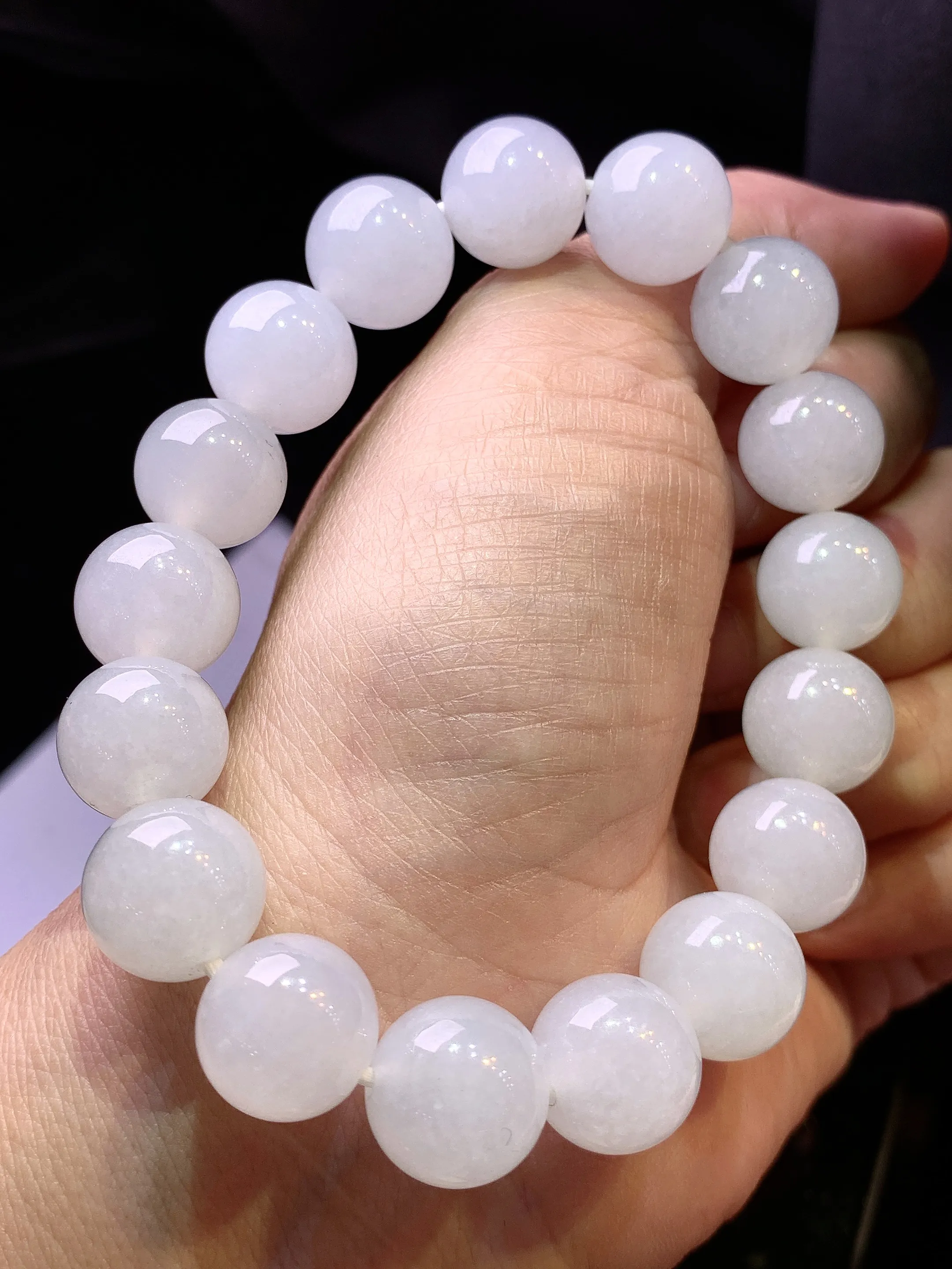 冰种圆珠手链 玉质细腻 色泽艳丽清新 整体尺寸12.3