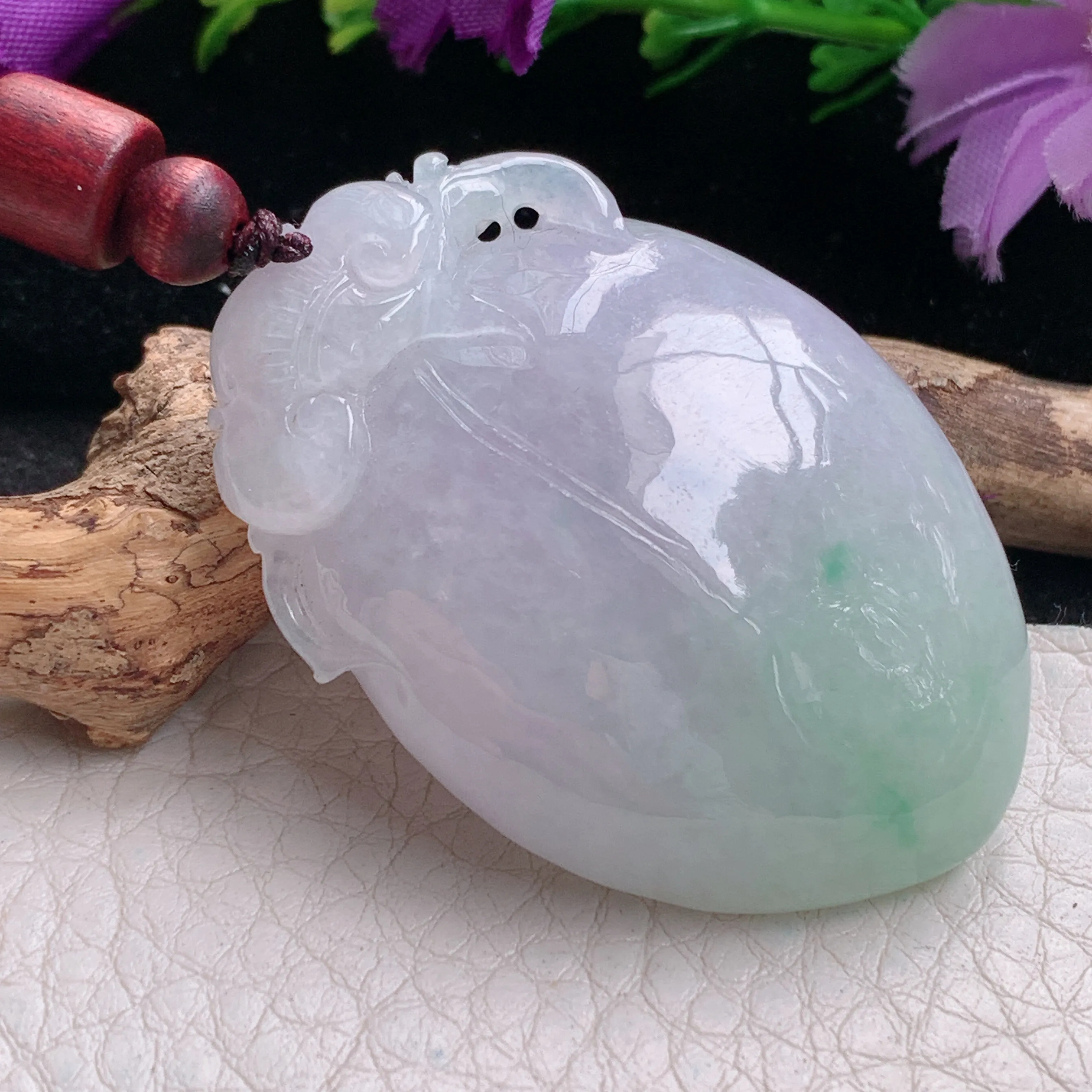 zen实拍46.5*31.5*13.2缅甸翡翠淡春彩大寿桃吊坠福寿送礼玉坠