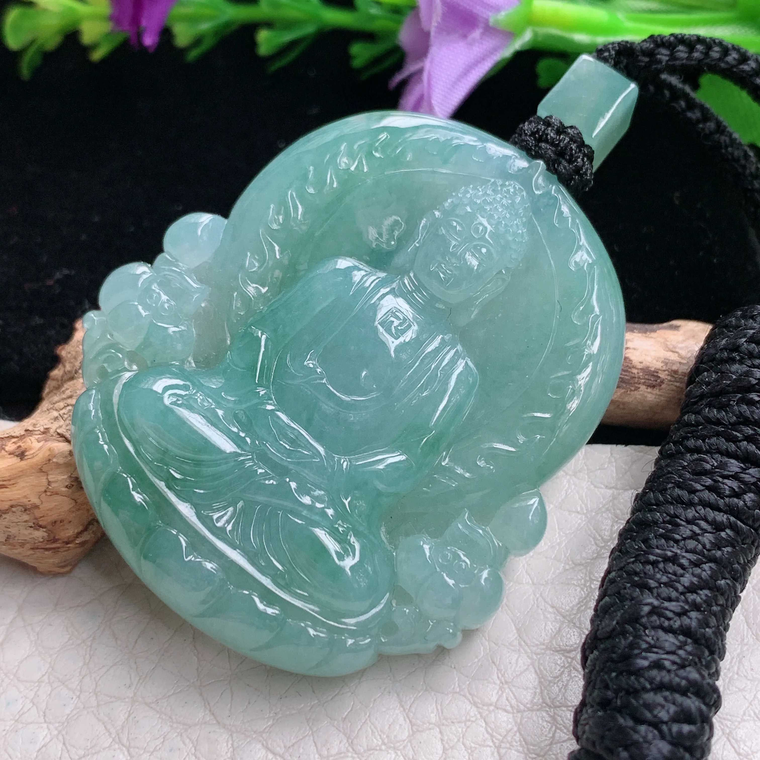 csy实拍48.3*42.6*8.2缅甸翡翠冰透大日如来吊坠 生肖守护神如来佛祖