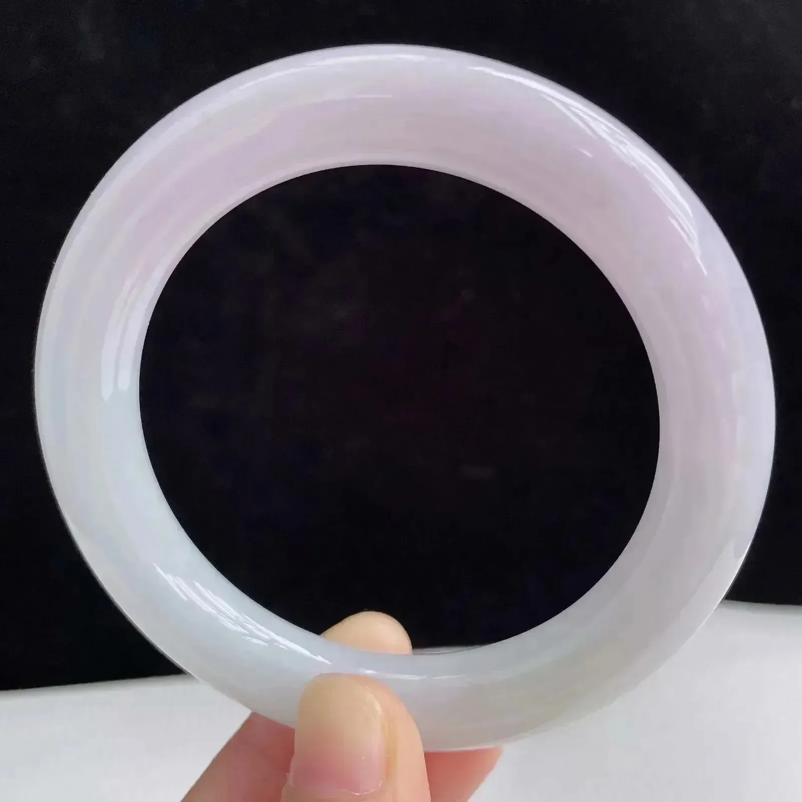 56圈有种有色天然翡翠A货淡紫玉手镯好种水春彩水润手镯62.20g