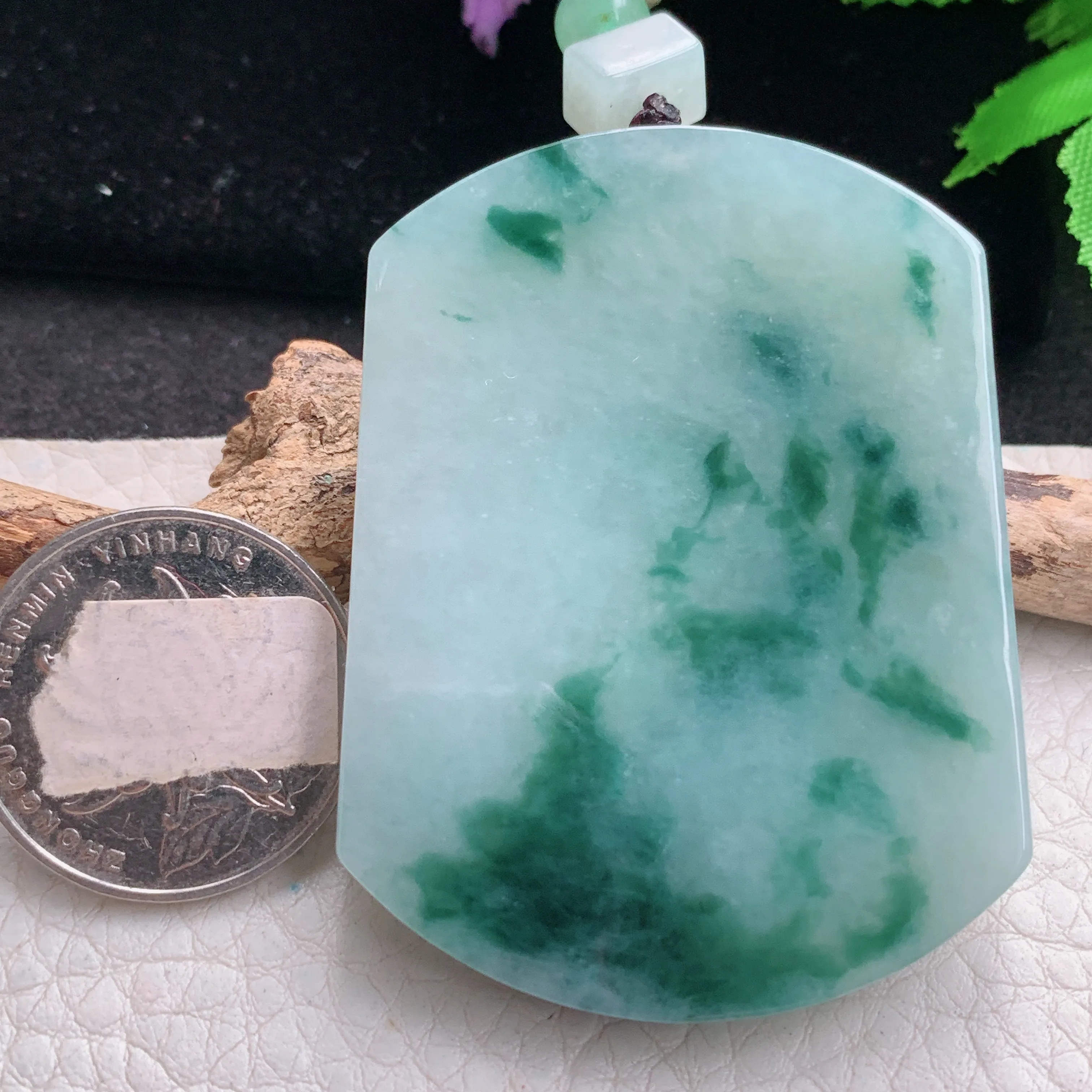 zen实拍55*41.8*6.2缅甸翡翠飘花平安无事牌吊坠 无字素牌项坠