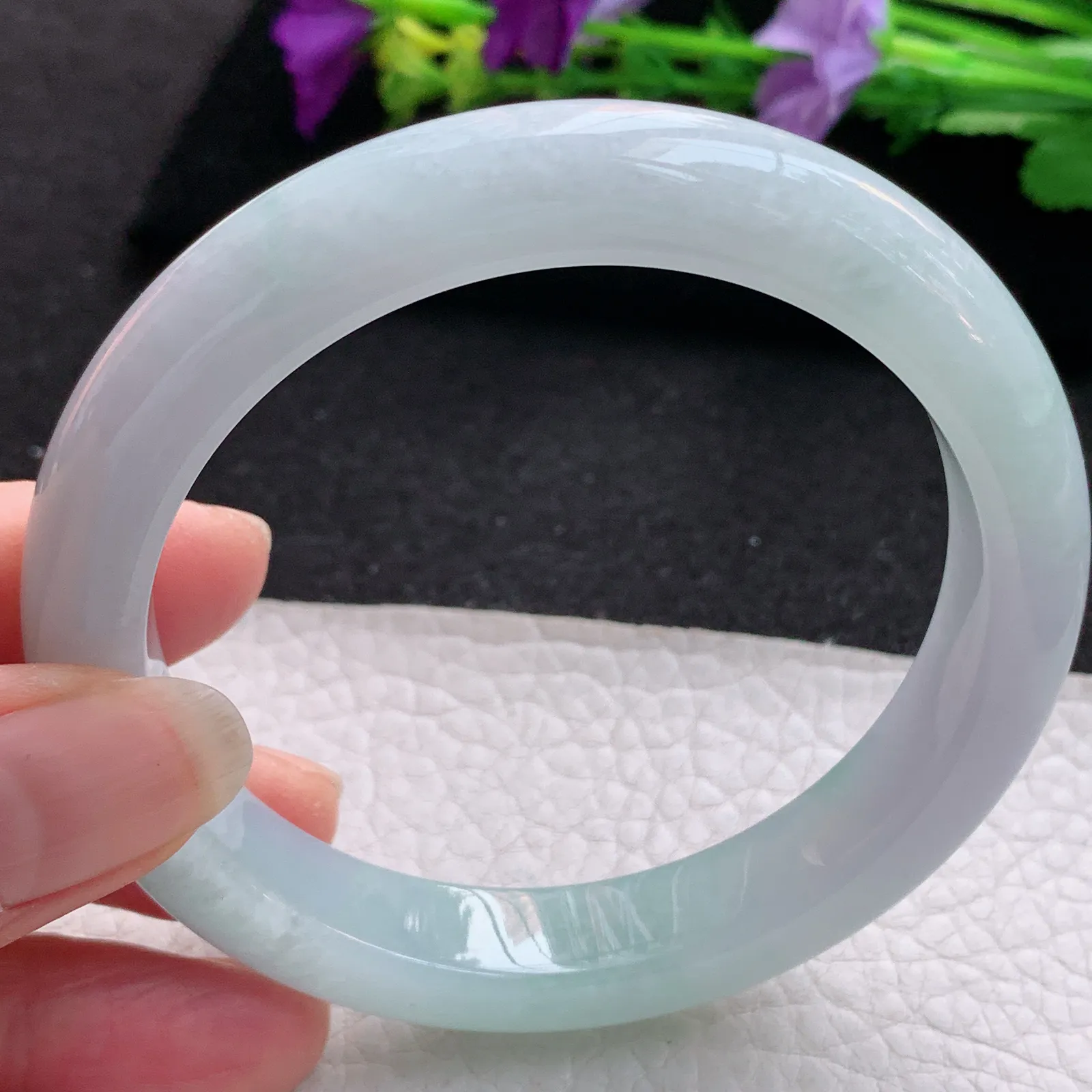 js大圈口60*11.6*8.8平安镯 天然缅甸翡翠淡雅宽边玉手镯 玉手环