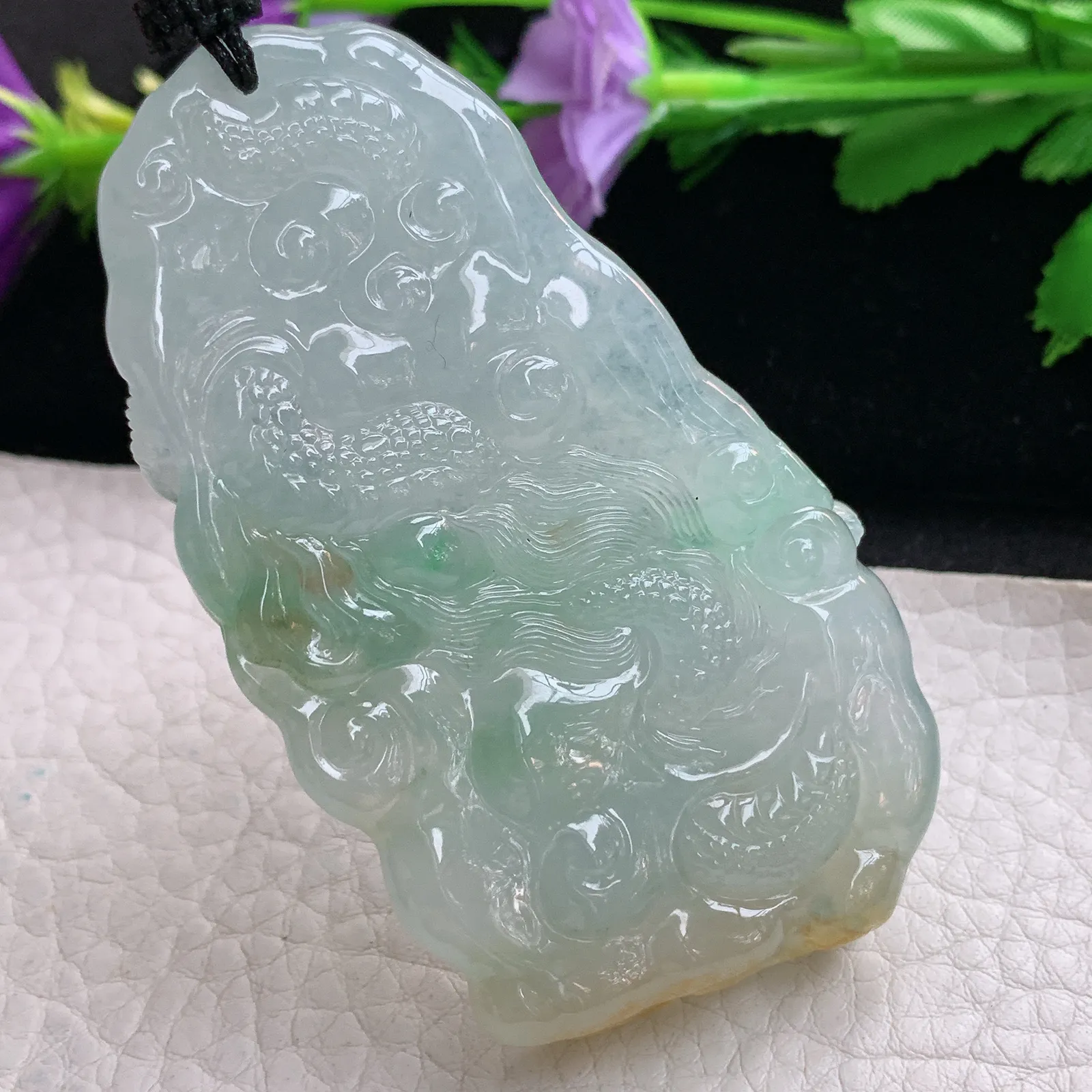 yl实拍73.3*42.3*11.5缅甸翡翠冰三彩霸气龙牌 生意兴隆玉吊坠 玉挂坠