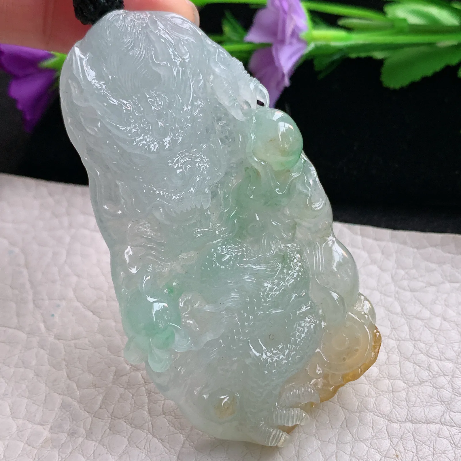 yl实拍73.3*42.3*11.5缅甸翡翠冰三彩霸气龙牌 生意兴隆玉吊坠 玉挂坠