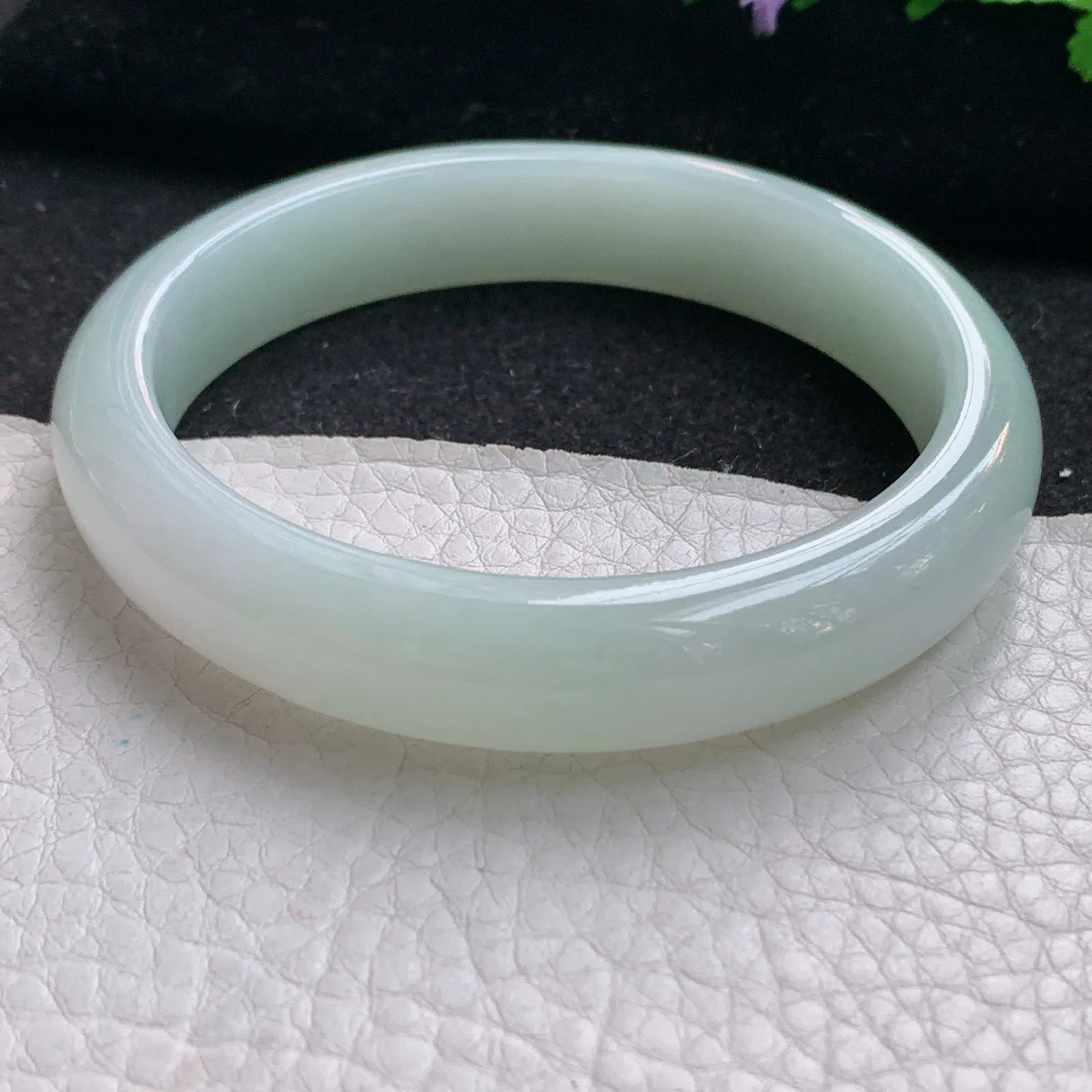 xx实拍58*12.2*7.8平安镯 天然缅甸翡翠冰胶晴绿宽边玉手镯 玉手环