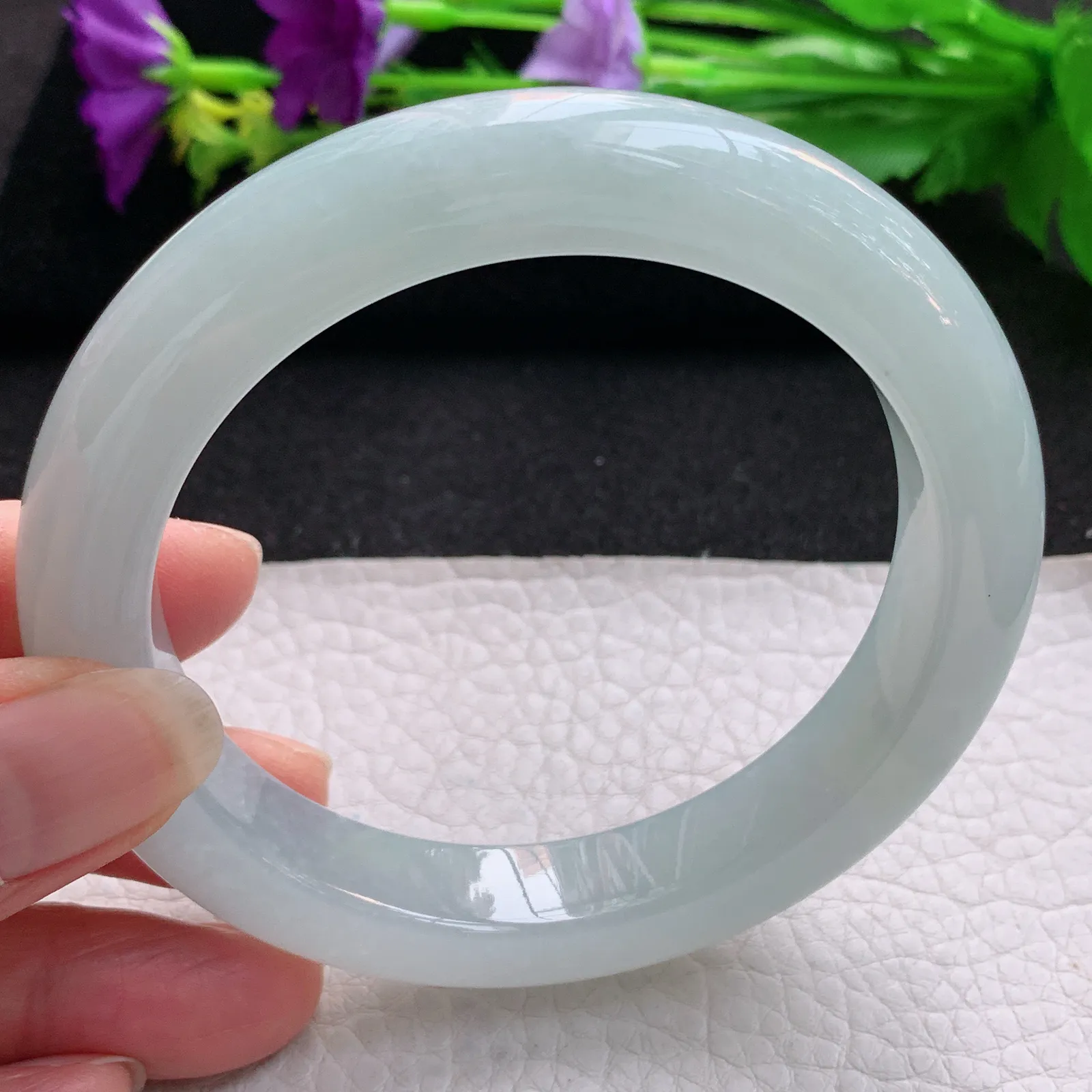 nr大圈口61.5*12.2*10.2平安镯 天然缅甸翡翠冰胶厚装宽边玉手镯 玉手环