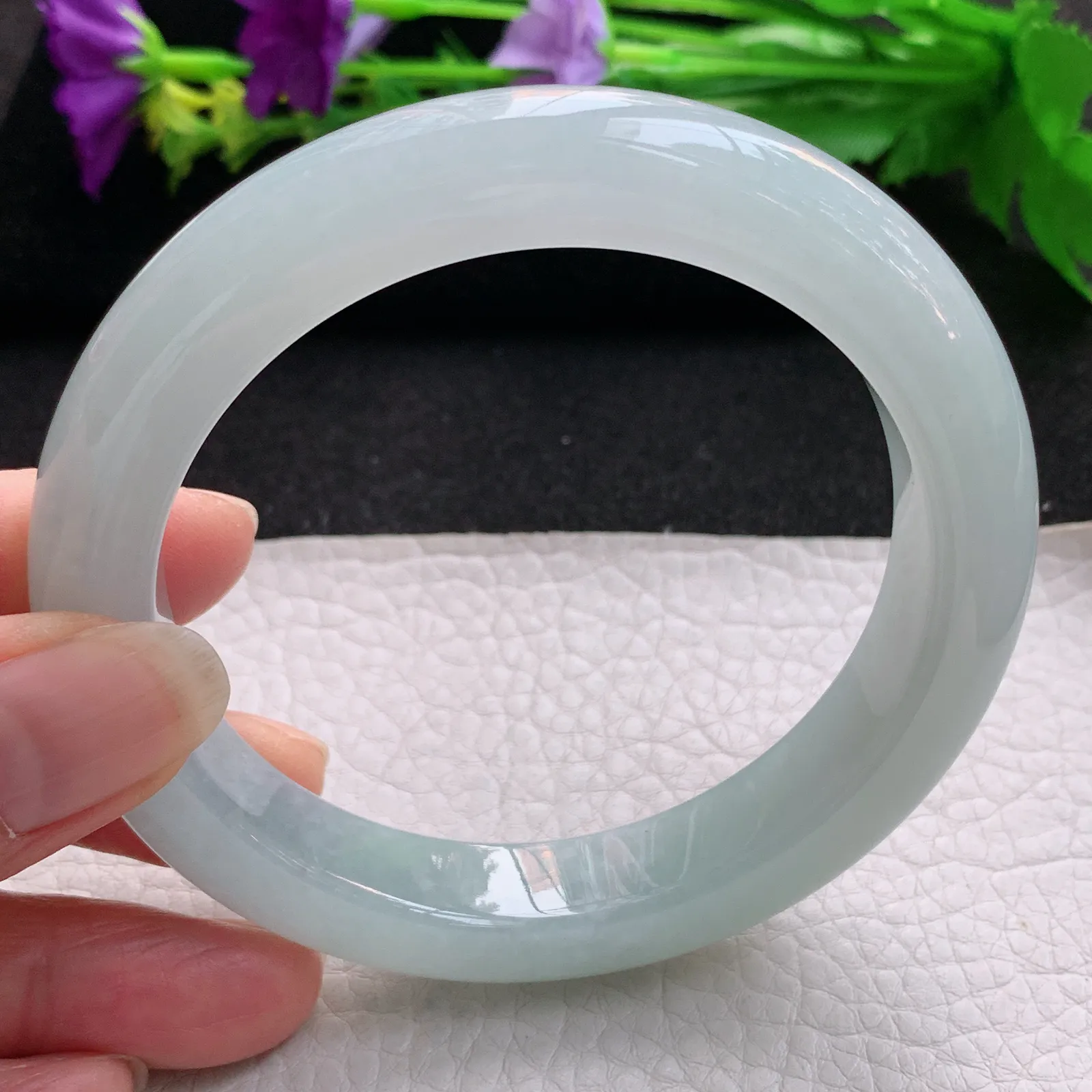 nr大圈口61.5*12.2*10.2平安镯 天然缅甸翡翠冰胶厚装宽边玉手镯 玉手环