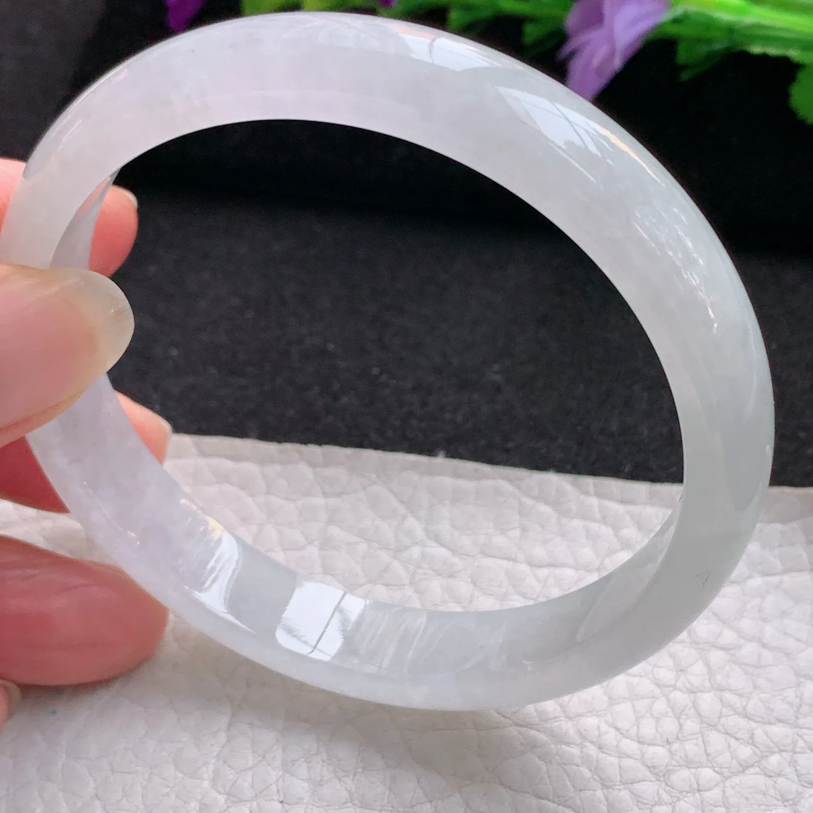 yh大圈口60*11.5*6.6平安镯 天然缅甸翡翠冰纯宽边玉手镯 玉手环