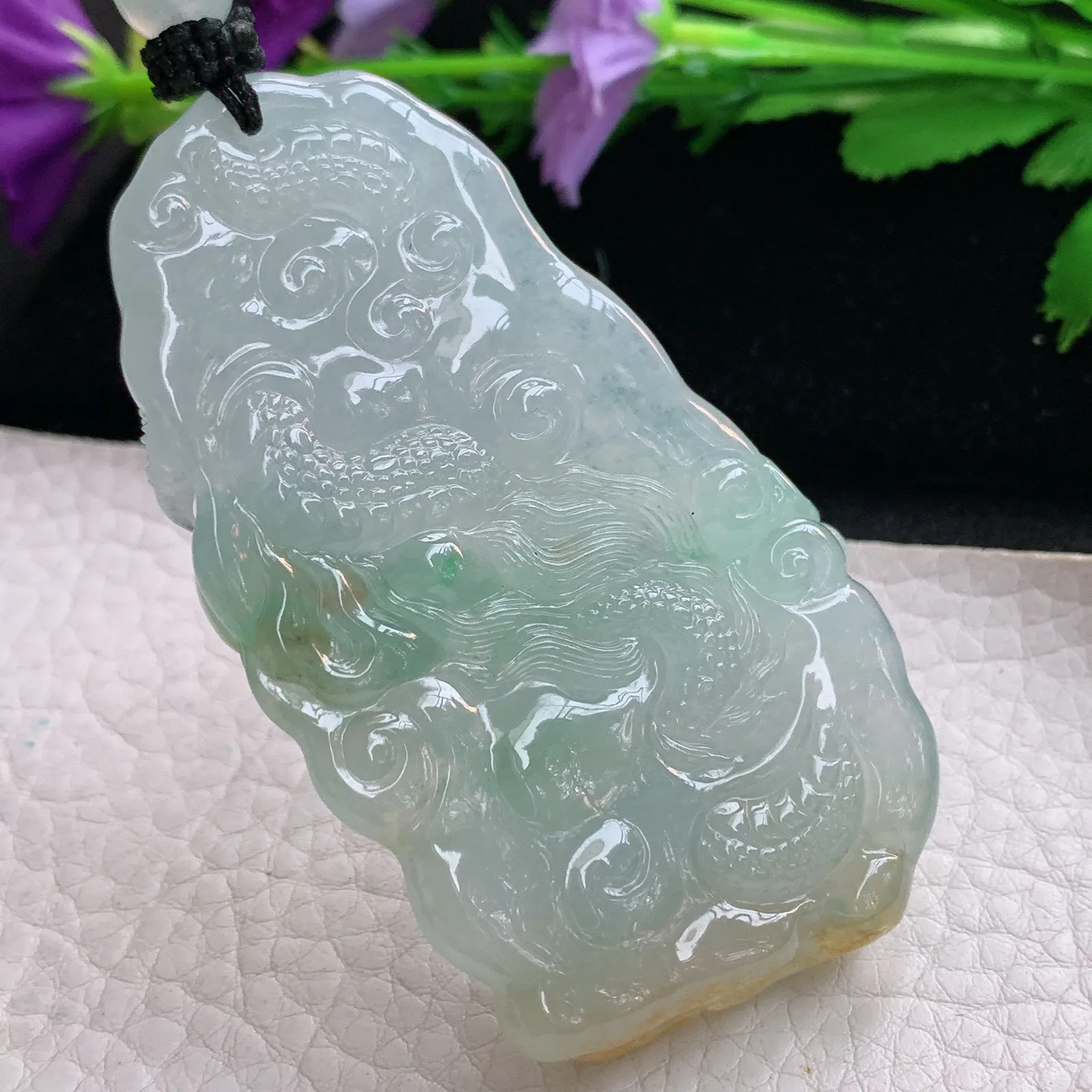 yl实拍73.3*42.3*11.5缅甸翡翠冰三彩霸气龙牌 生意兴隆玉吊坠 玉挂坠