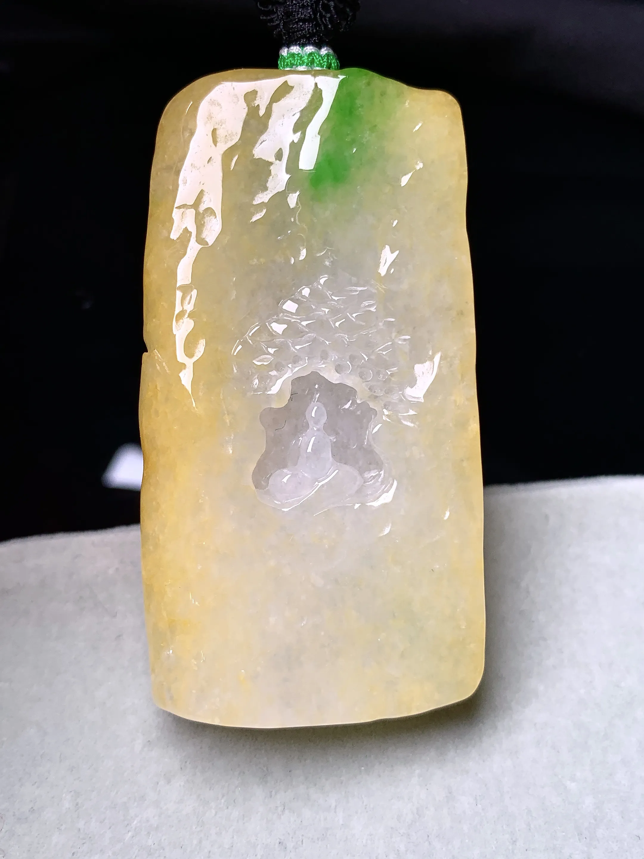 黄翡悟道吊坠 玉质细腻 色泽清新艳丽 整体尺寸56.6*30.8*11.6