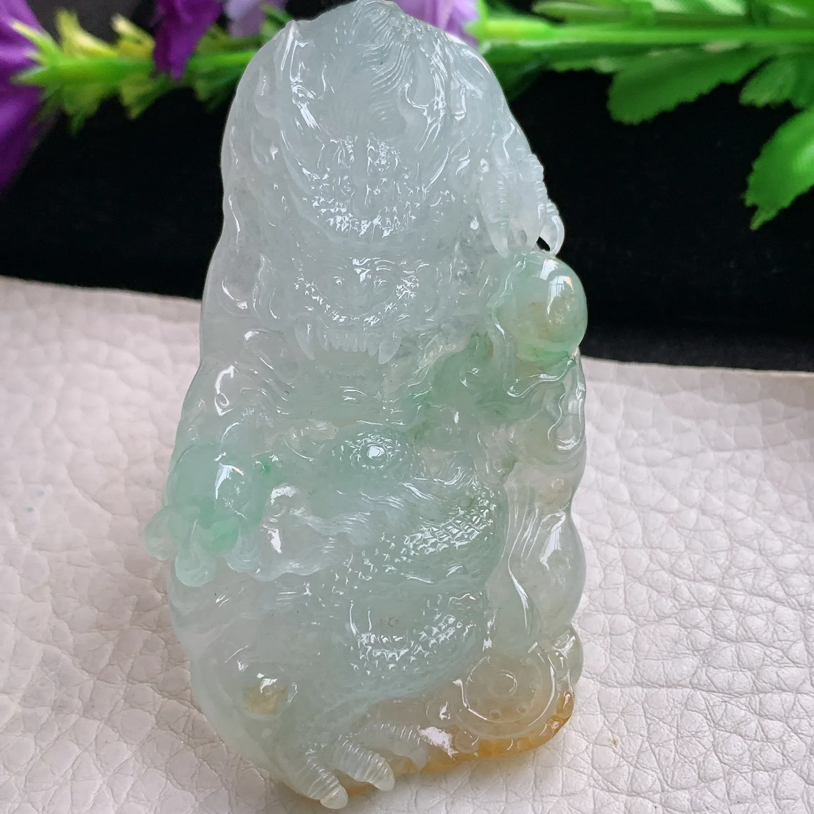 yl实拍73.3*42.3*11.5缅甸翡翠冰三彩霸气龙牌 生意兴隆玉吊坠 玉挂坠