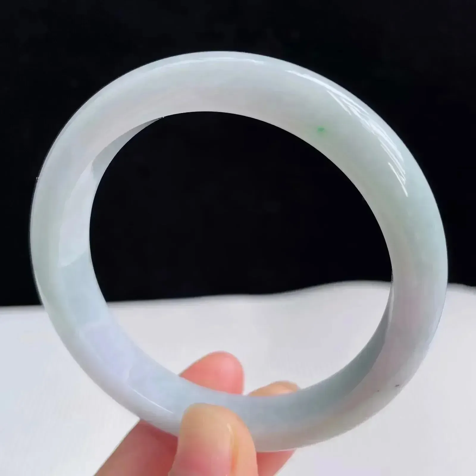 55.5圈有种有色天然翡翠A货淡紫玉手镯好种水春彩水润手镯46.01g