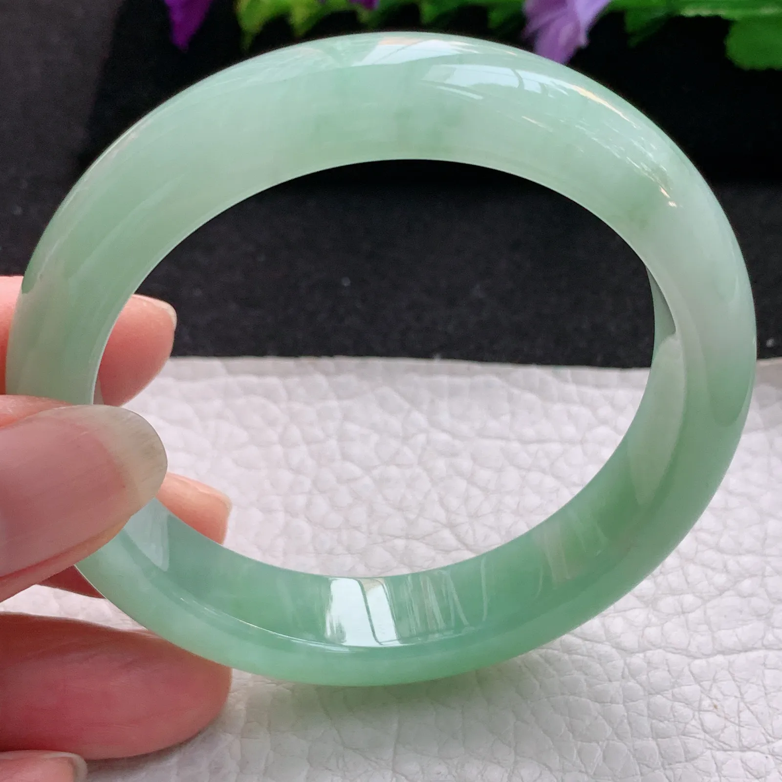 yh实拍55*12.8*8.2平安镯 天然缅甸翡翠冰甜绿宽边玉手镯 玉手环