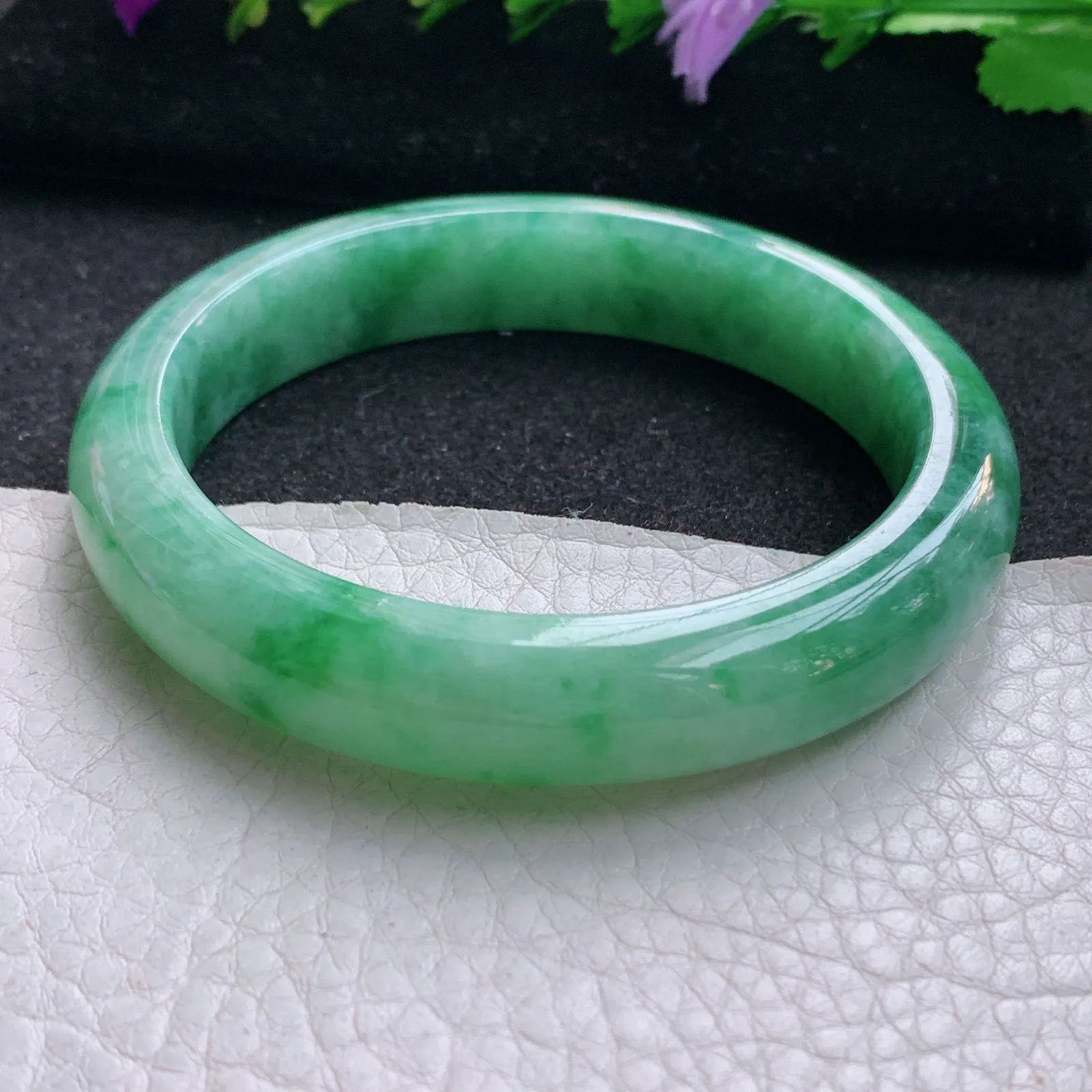 xh实拍56*12*8.3平安镯 天然缅甸翡翠满绿宽边玉手镯 玉手环