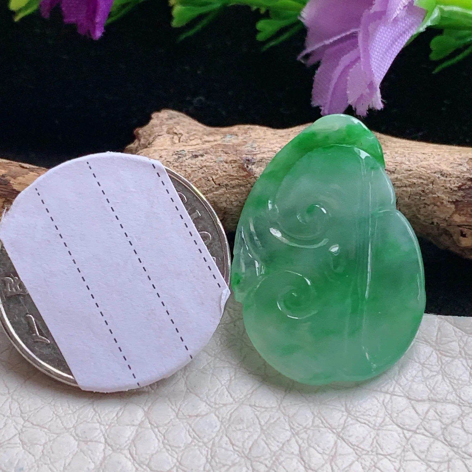 lz实拍28.5*20.3*7.2缅甸翡翠精雕冰绿祥云如意 玉如意玉吊坠 玉挂坠