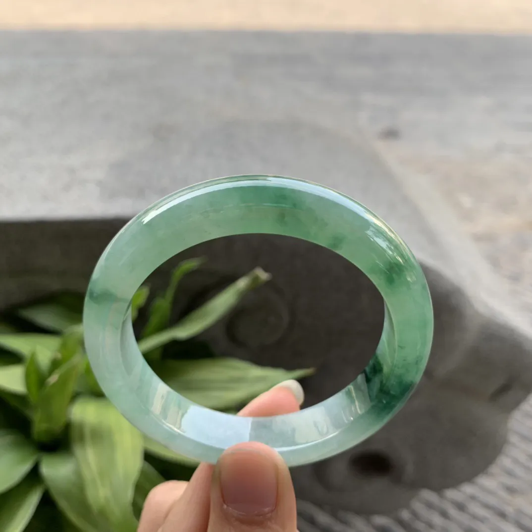 圈口 54.5-12.5-8.6【冰绿飘花正圈手镯】正圈54 55可戴