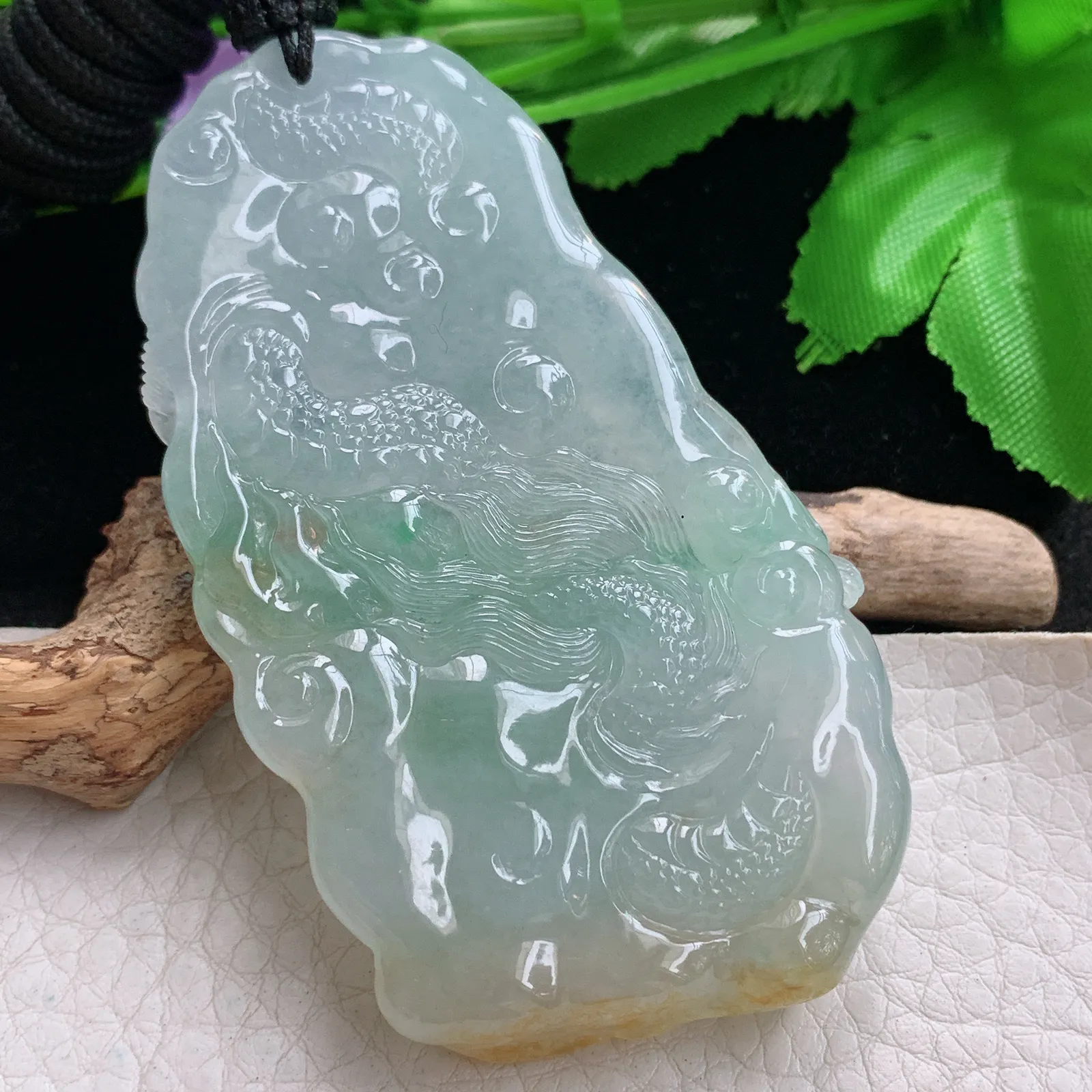 yl实拍73.3*42.3*11.5缅甸翡翠冰三彩霸气龙牌 生意兴隆玉吊坠 玉挂坠