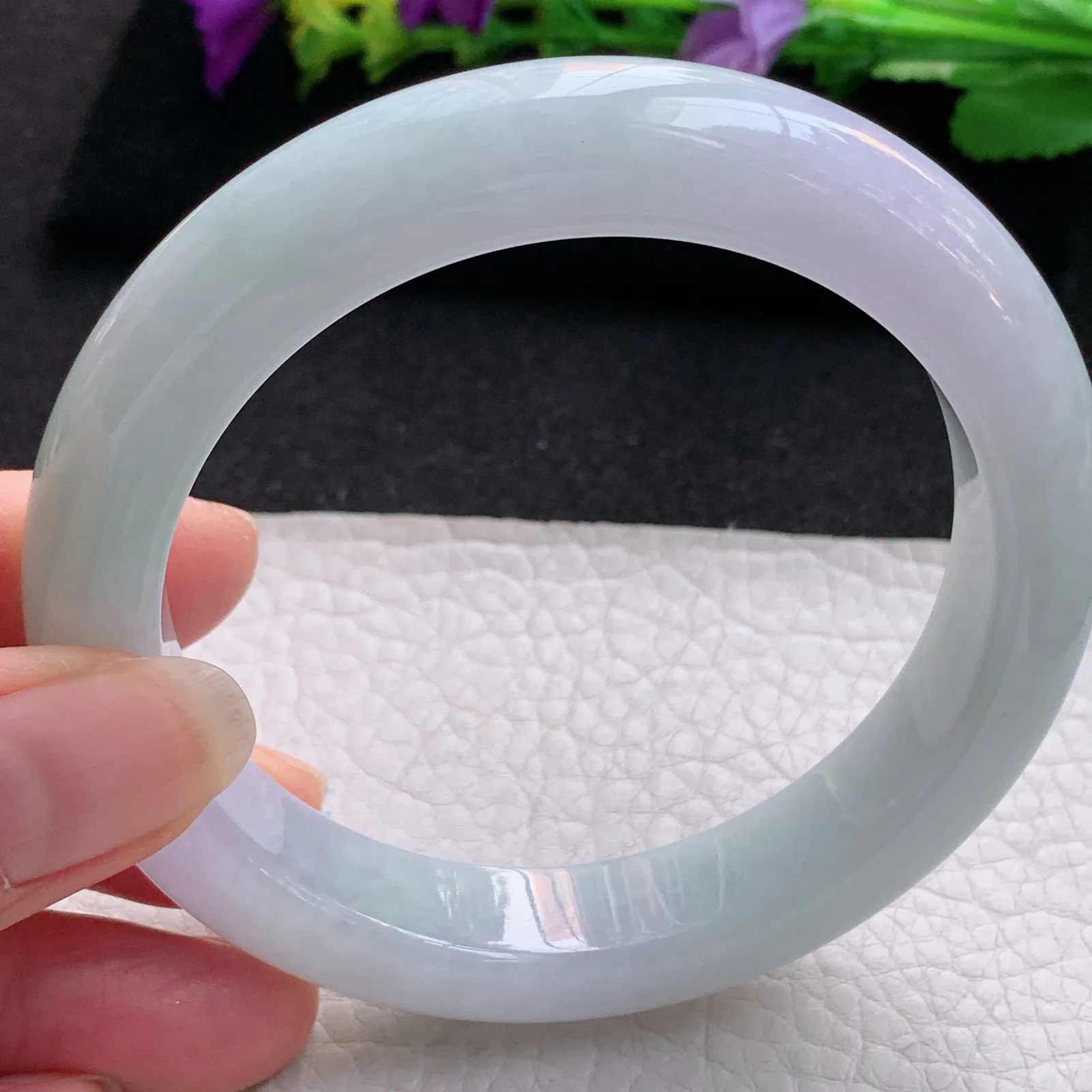 xx大圈口60*13*9.8平安镯 天然缅甸翡翠春带彩厚装大气宽边玉手镯 玉手环