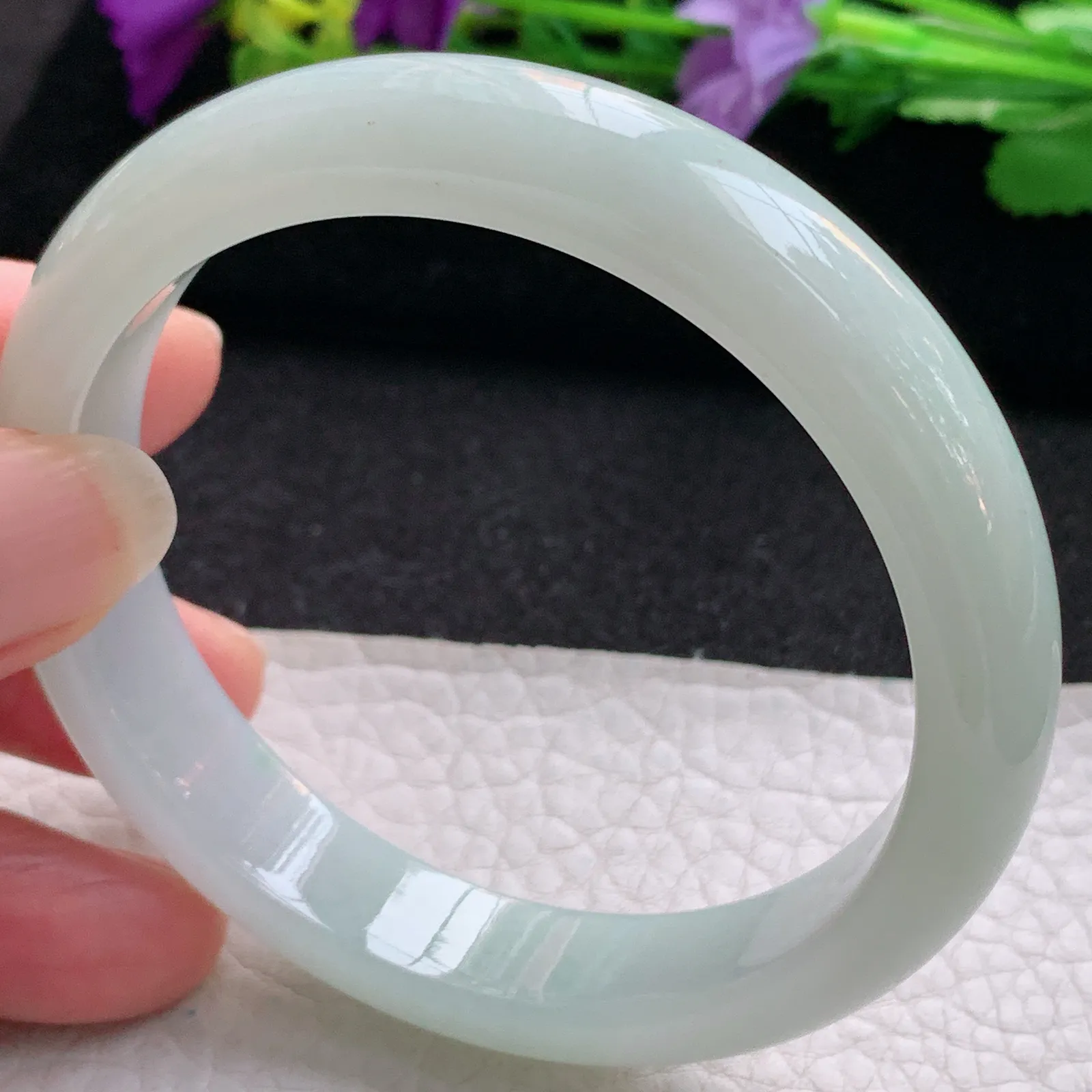 xx实拍58*12.2*7.8平安镯 天然缅甸翡翠冰胶晴绿宽边玉手镯 玉手环